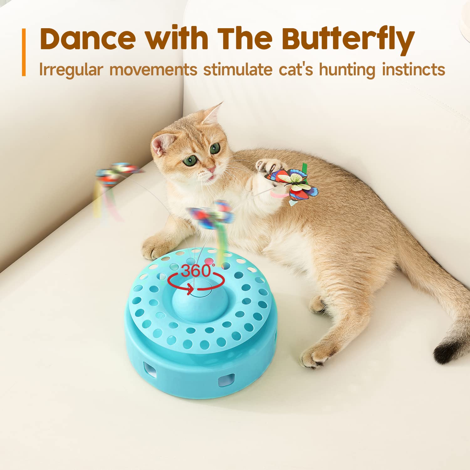 Potaroma Cat Toys 3-In-1 Automatic Interactive Kitten Toy, Fluttering Butterfly, Random Moving Ambush Feather, Track Balls, Dual