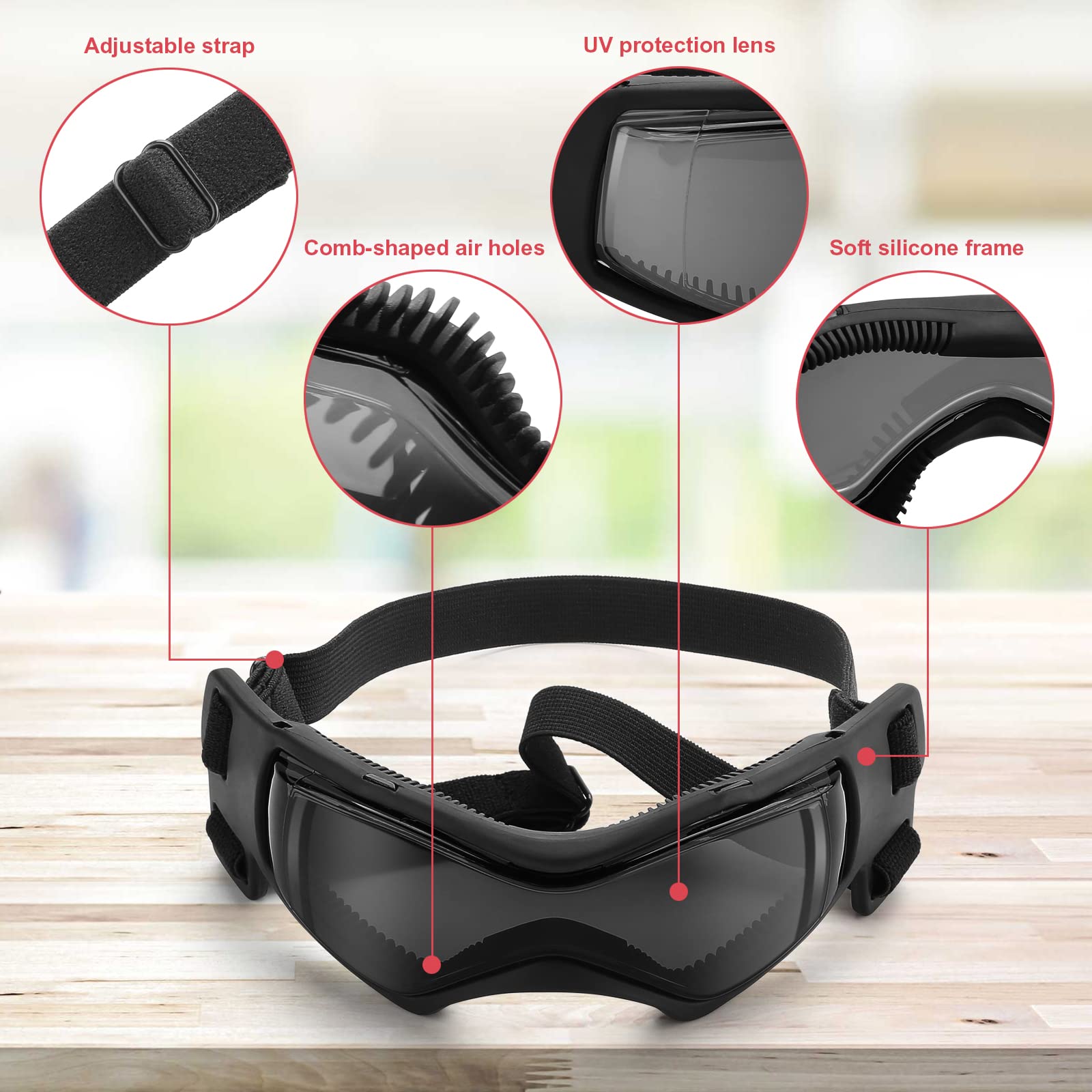 Ownpets Goggles For Dogs, Dog Glasses Uv Protection Goggles Snow Protection Wind Protection Dust Protection With Adjustable Strap, Safety Pet Sunglasses For Small And Medium Dog, Black