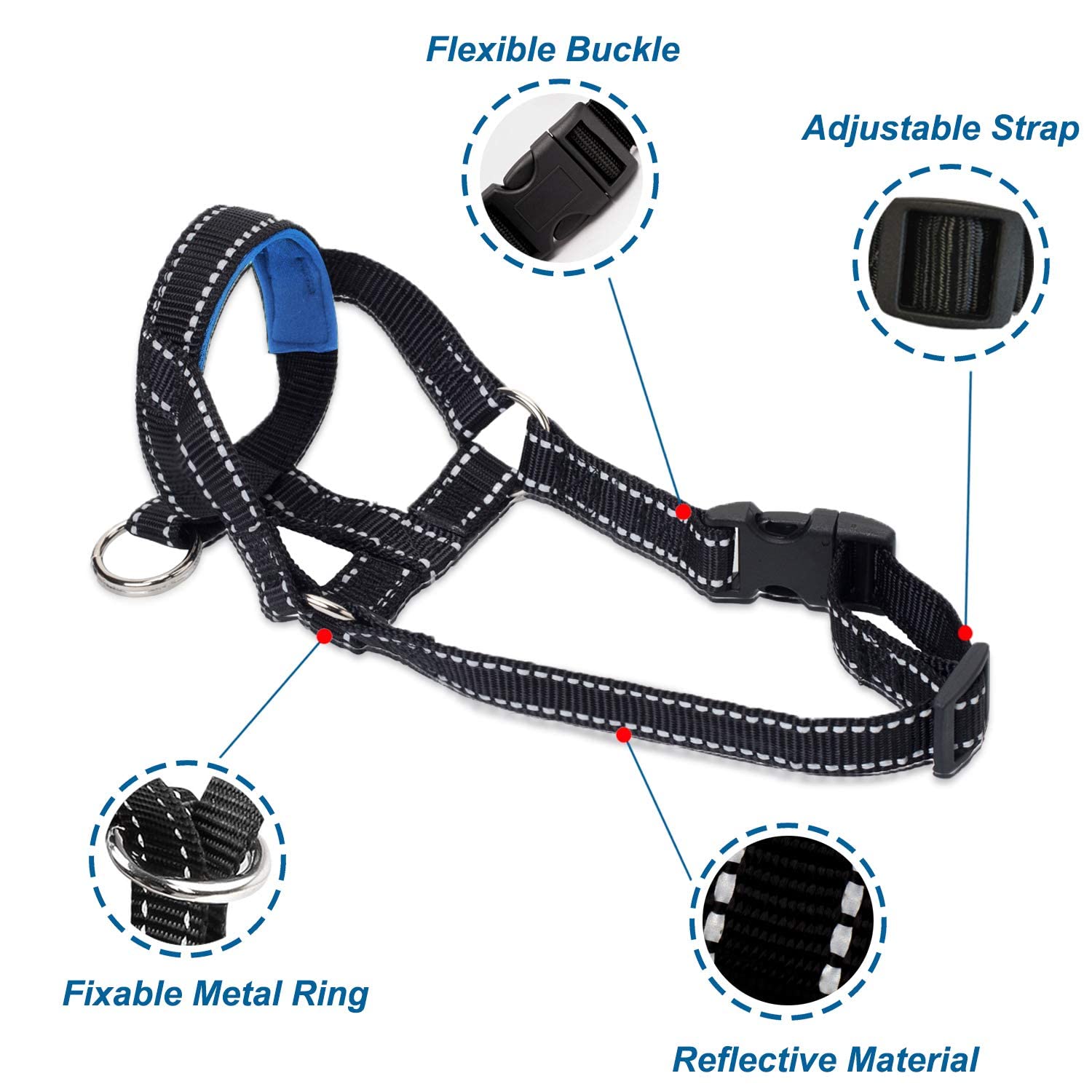 Dog Head Halter With Reflective Safety Strap Stop Dog'S Pulling, Dog Head Collar For Small Medium Large Dogs(S,Blue)