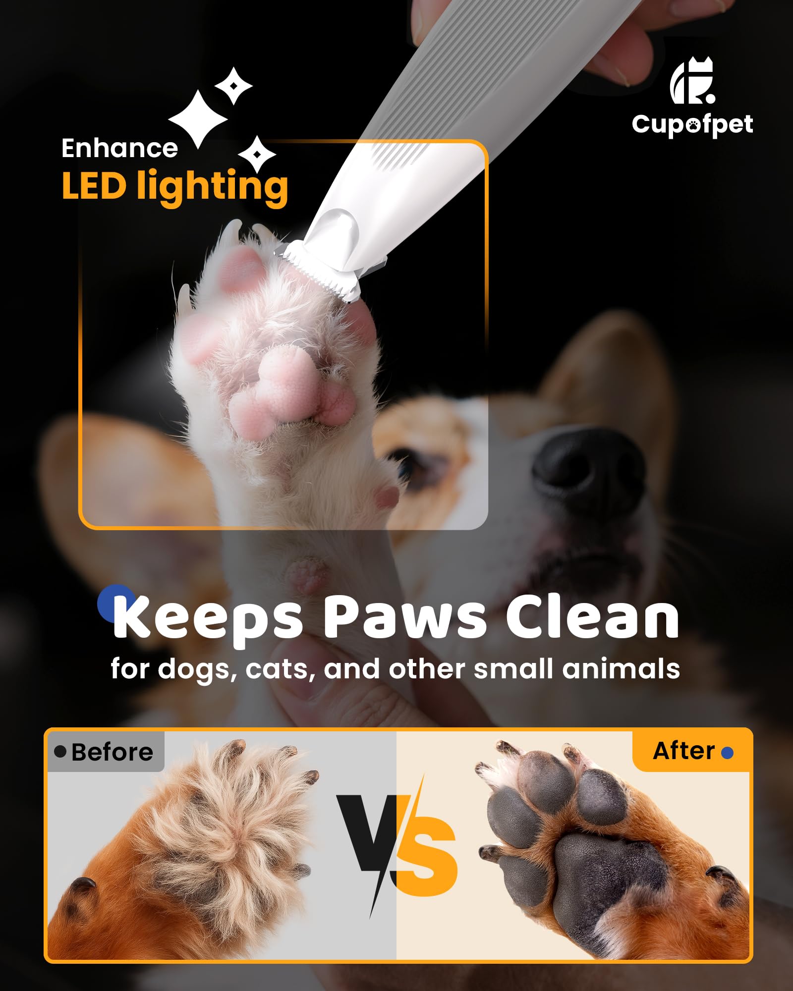 Dog Paw Trimmer With Led Light, 35Db Low Noise Precision Pet Paw Trimmer For Dogs Cats Grooming Clippers, 2 Speed Safety Electri