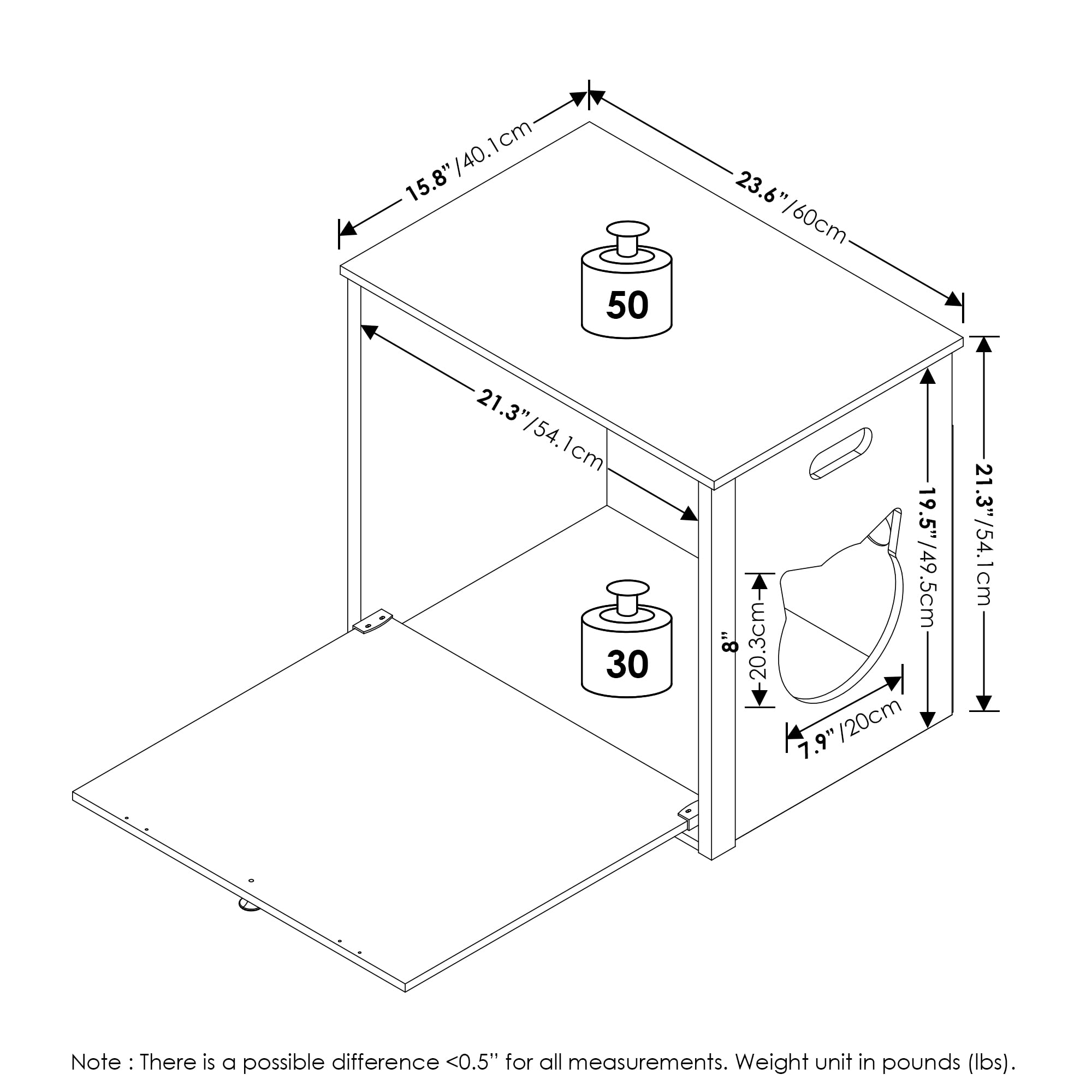 Furinno Peli Small Cat Litter Box Enclosure with Single Door, White Wash, Farmhouse-24 Inch
