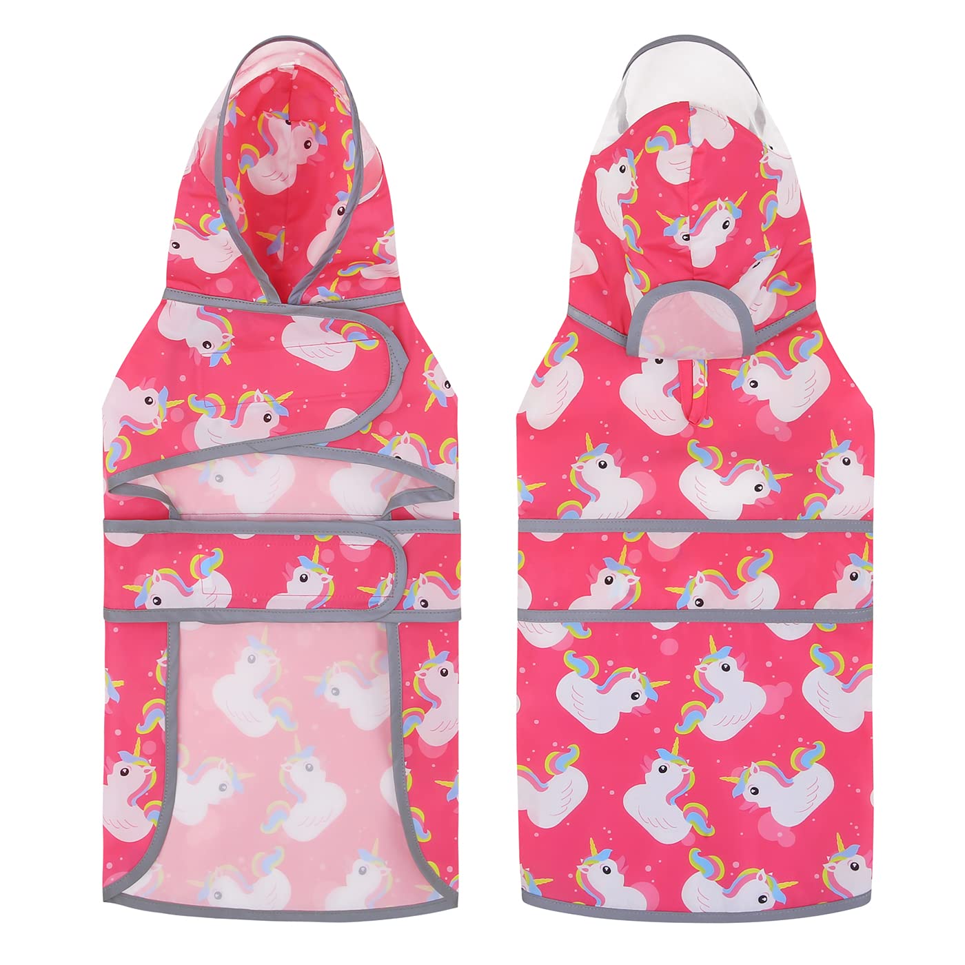 Hde Dog Raincoat With Clear Hood Rain Jacket Poncho For Small Medium Large Dogs Unicorn Ducks Pink - M