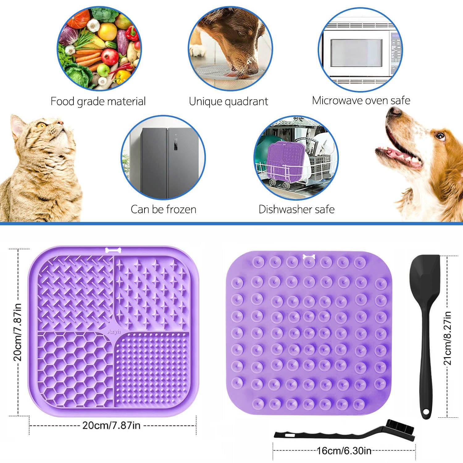 Azyh 2 Pcs Licking Mat For Dogs & Cats With Suction Cups, Dog Slow Feeder Lick Pat For Anxiety Relief, Dog Toys Feeding Mat For