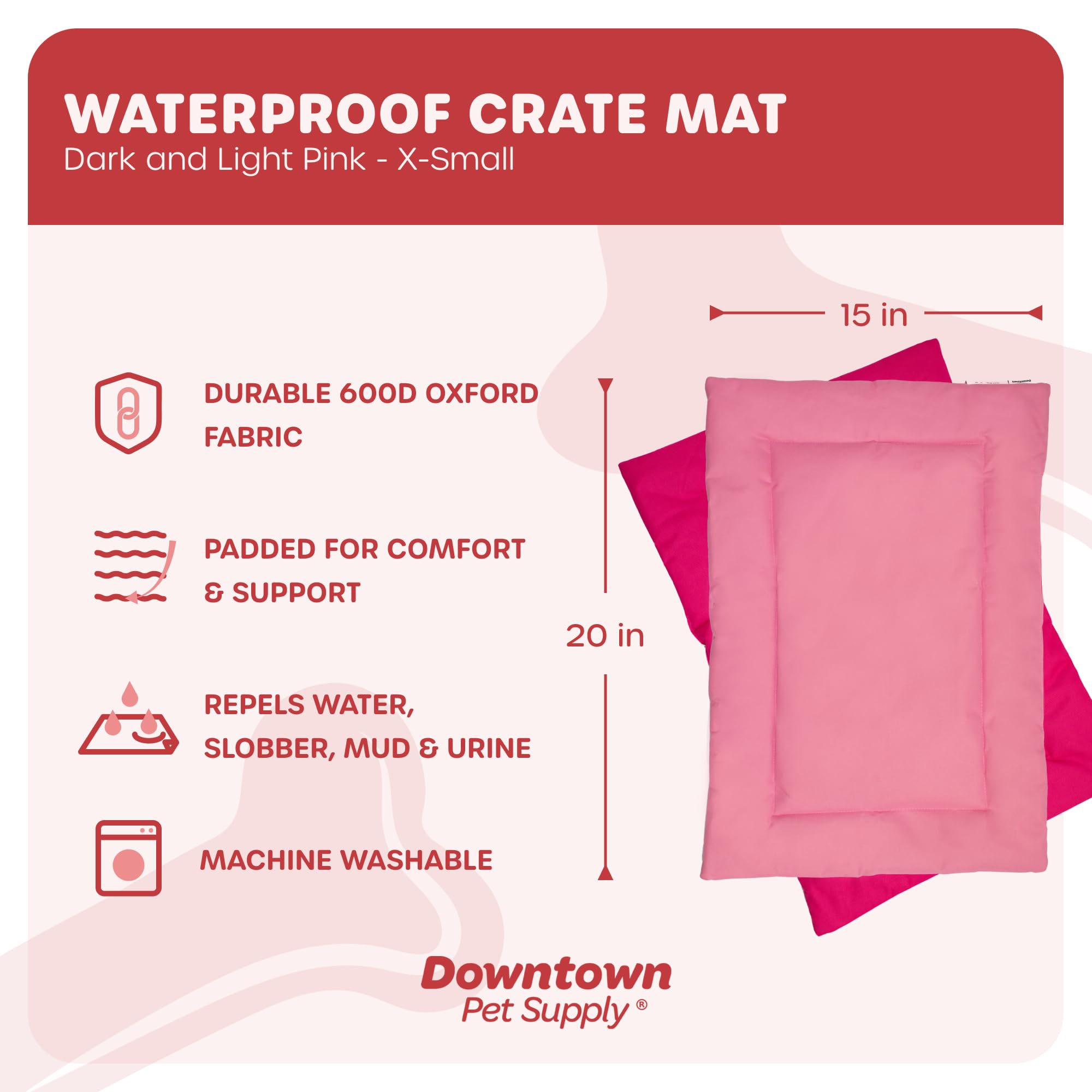 Downtown Pet Supply Dog Crate Pad, 20'' X 15'' - Waterproof, Ripstop Nylon Dog Crate Mat Chew Proof And Machine Washable - Dark