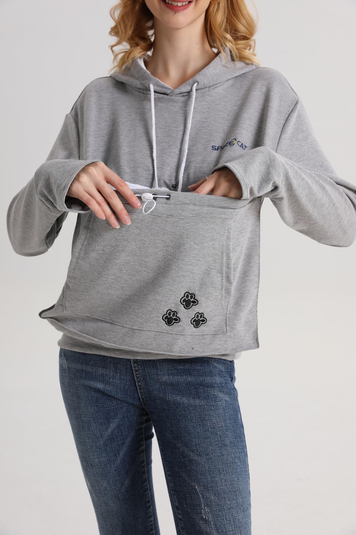 Linyuchen Cat Dog Pouch Hoodie Large Pet Pouch Sweatshirt Puppy Kitten Holder Carrier Pullover Top For Women Light Grey