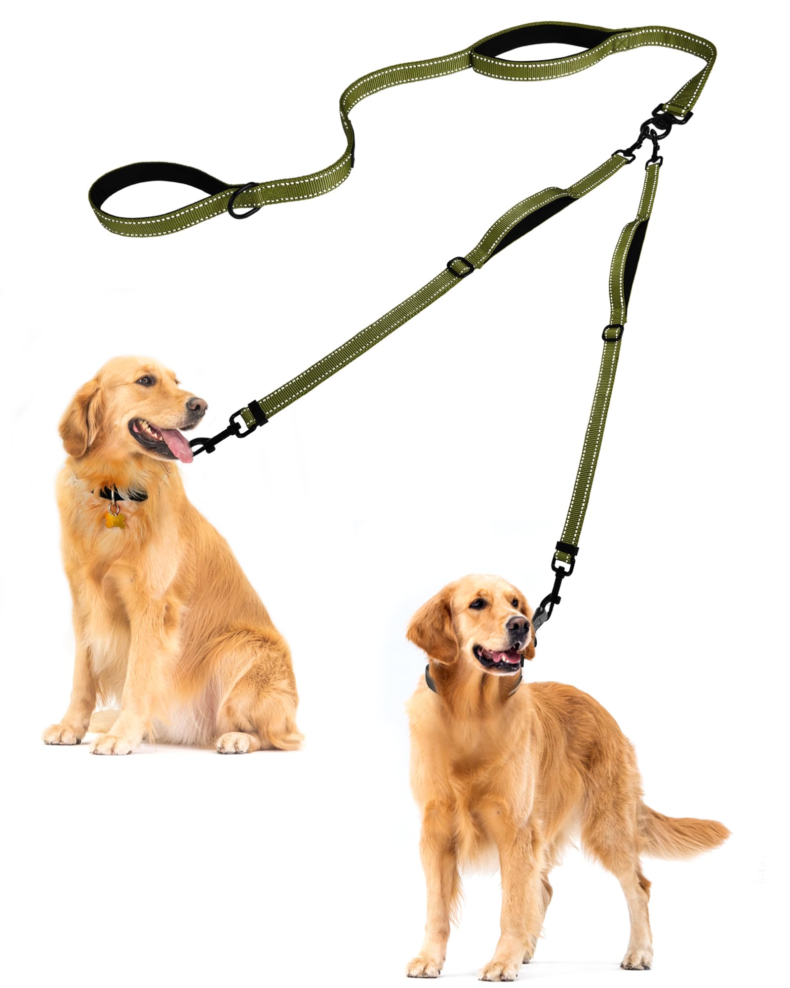 Petbonus Double Dog Leash, No Tangle Dual Leash, Reflective Walking Training Lead, 4 Comfortable Padded Handles For 2 Dogs With 