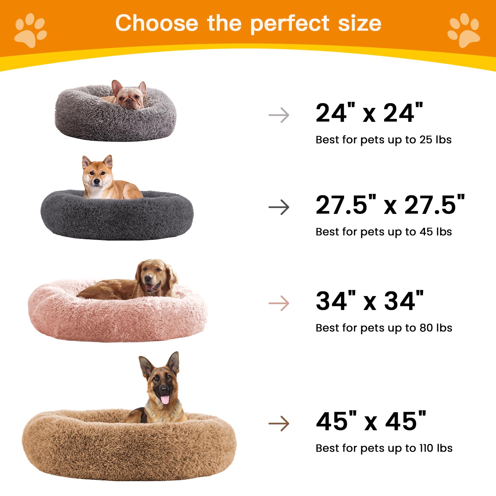 Urgvanz Pet Dog Beds For Large Dogs, Pink Calming Dog Bed, Plush Fluffy Round Cuddler, Machine Washable Dount Dog Bed, 34Inch An