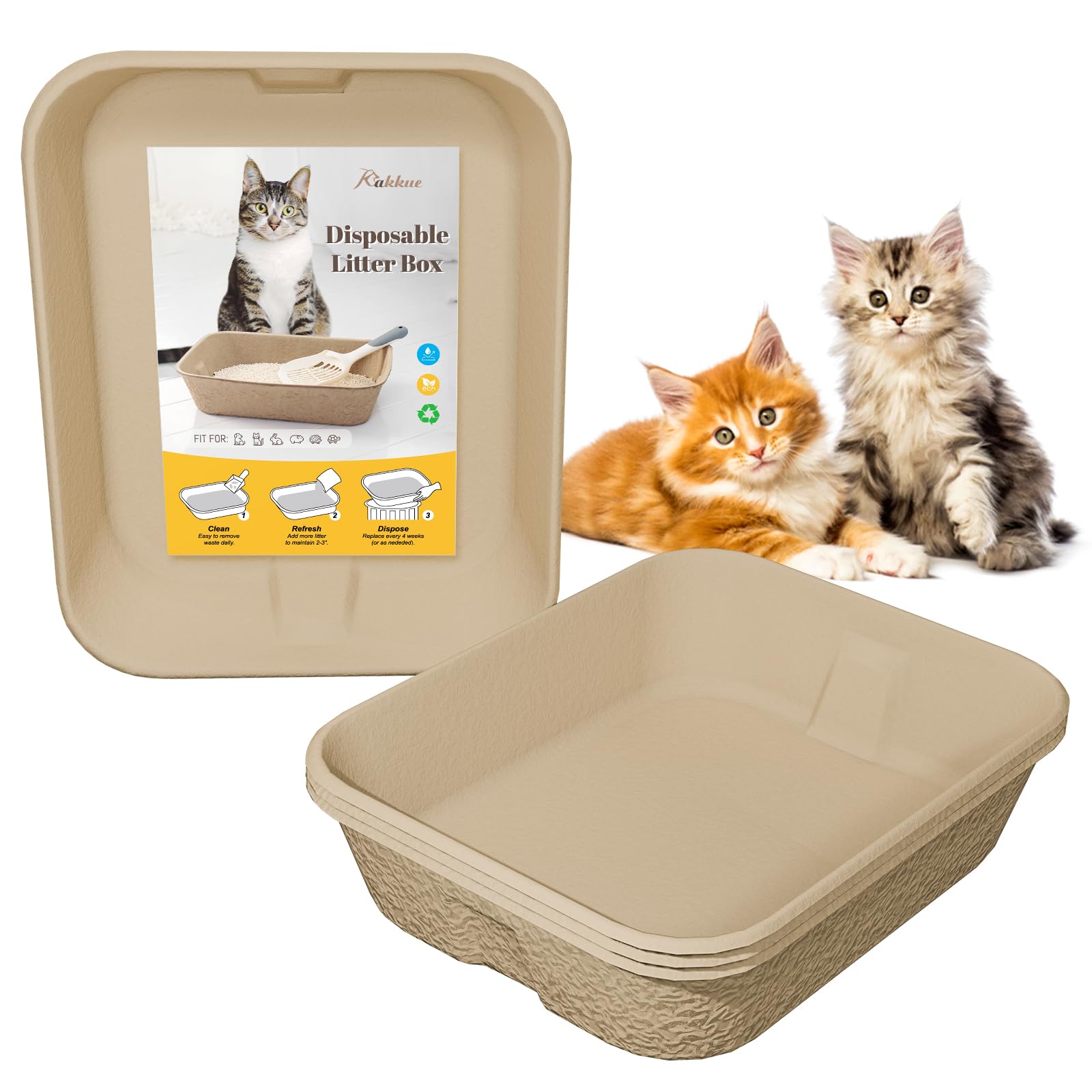 KAKKUE 4 Pack Disposable Cat Litter Boxes, Durable Leak-Proof Cardboard Kitty Litter Trays for Temporary Use, Litter Box Liners 