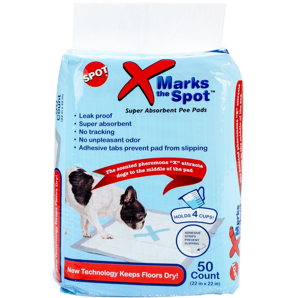 Spot X Marks The Super Absorbent Pee Pads | Puppy Pads | Puppy Pads With Adhesive | Training Pads | Dog Pads | Dog Pee Pads | Dog Potty Pads | Adhesive Strips | 22'X22' | 50 Ct