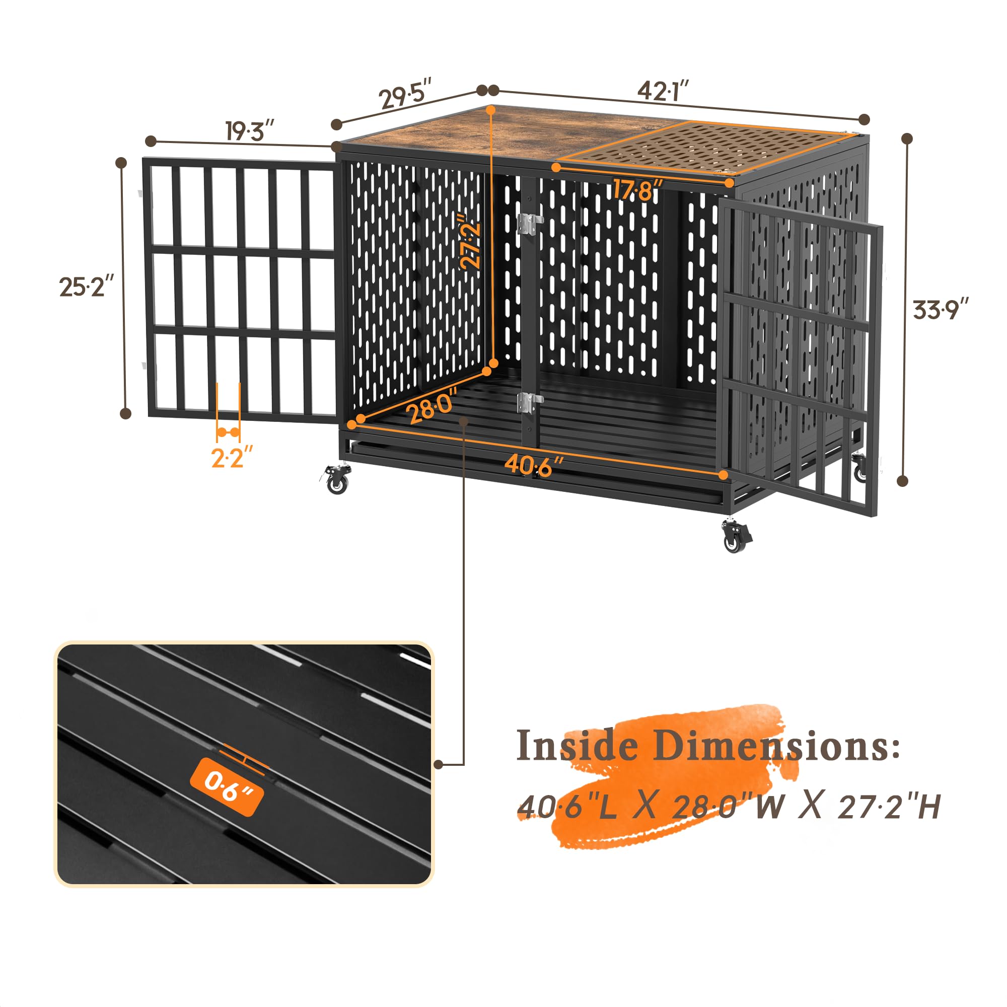 Huddycove 42Inch Heavy Duty Dog Crate Compatible With Optional Divider, Large Kennel For High Anxiety Dogs, Indestructible Pet C