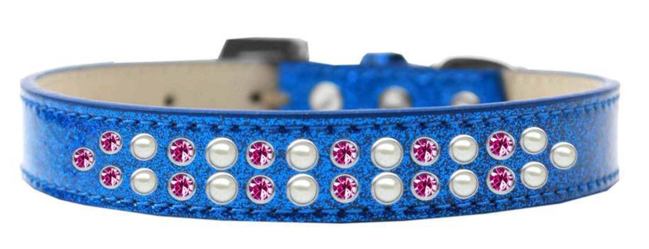 Mirage Pet Products Two Row Pearl and Pink Crystal Ice Cream Dog Collar, Size 20, Blue