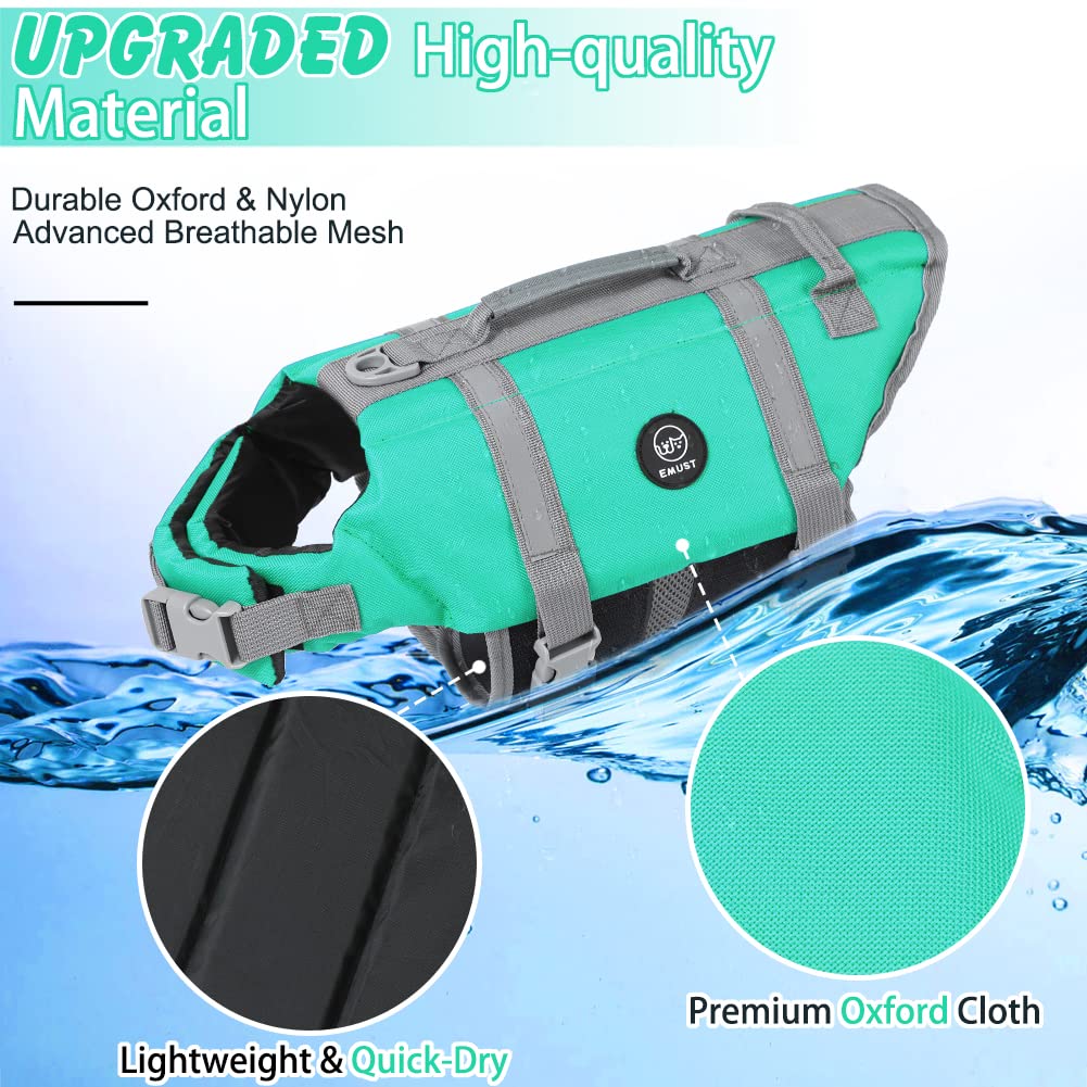 Emust Dog Life Vests, Adjustable Dog Life Jacket With Rescue Handle, Dogs Flotation Vest For Small/Medium/Large Dogs, Xs, Turquo