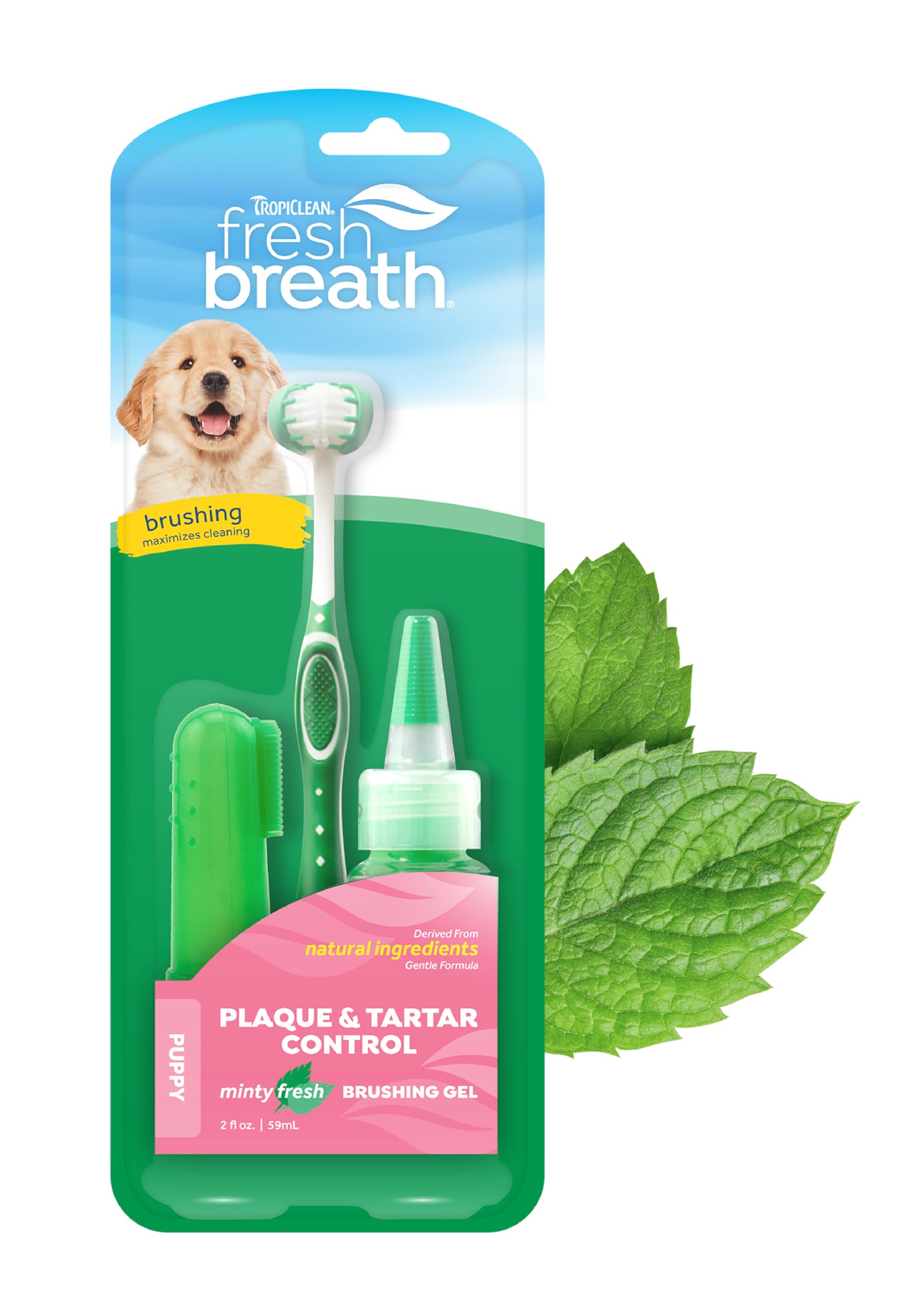 TropiClean Fresh Breath Toothbrush and Toothpaste Kit for Puppies, Teeth Cleaning Kit to Prevent Plaque & Tartar, Breath Freshen