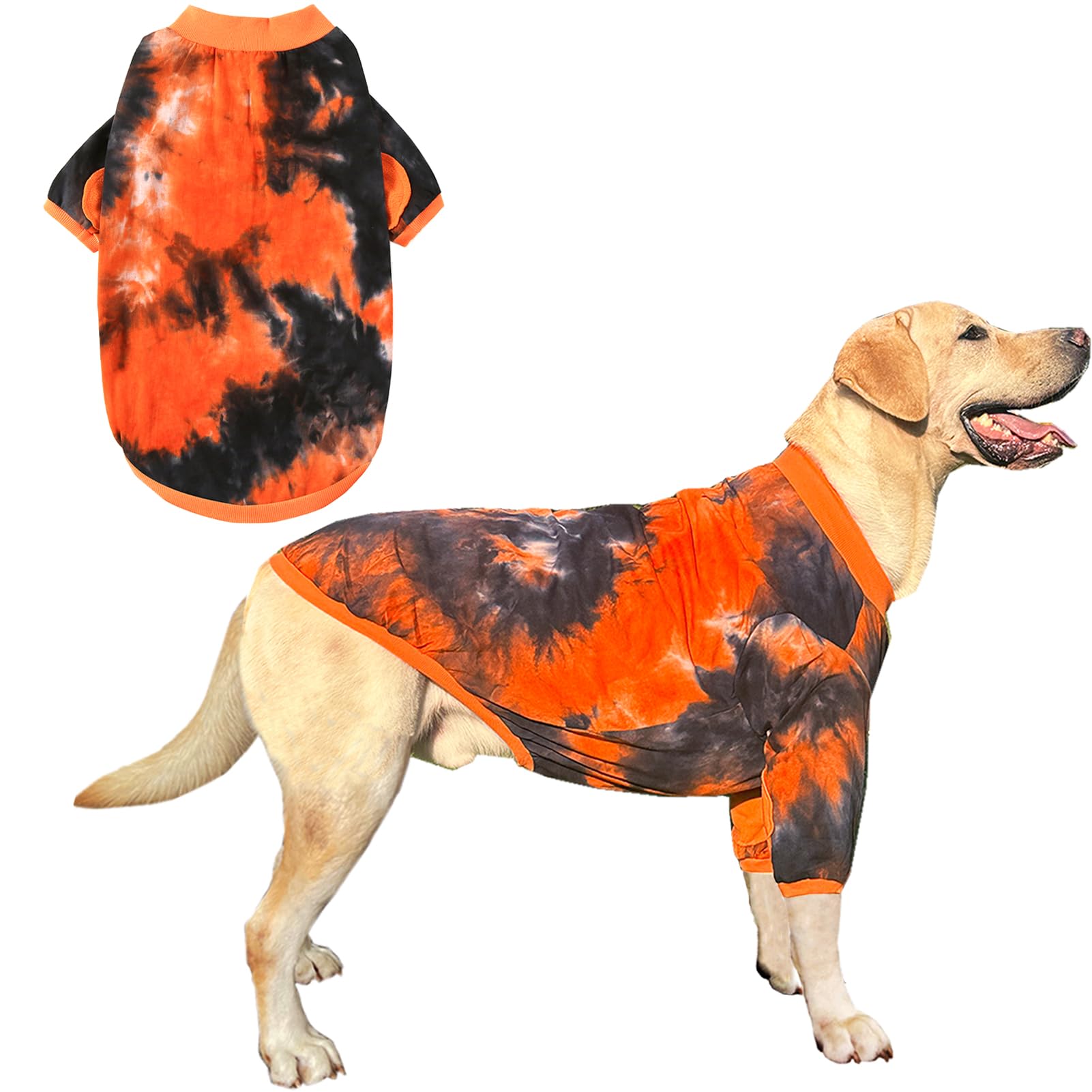 Pripre Dog Cotton Colorful Black Orange T-Shirts Soft And Stretchy Dog Shirt Pajamas Pets Clothes For Large Dogs(Large Black)