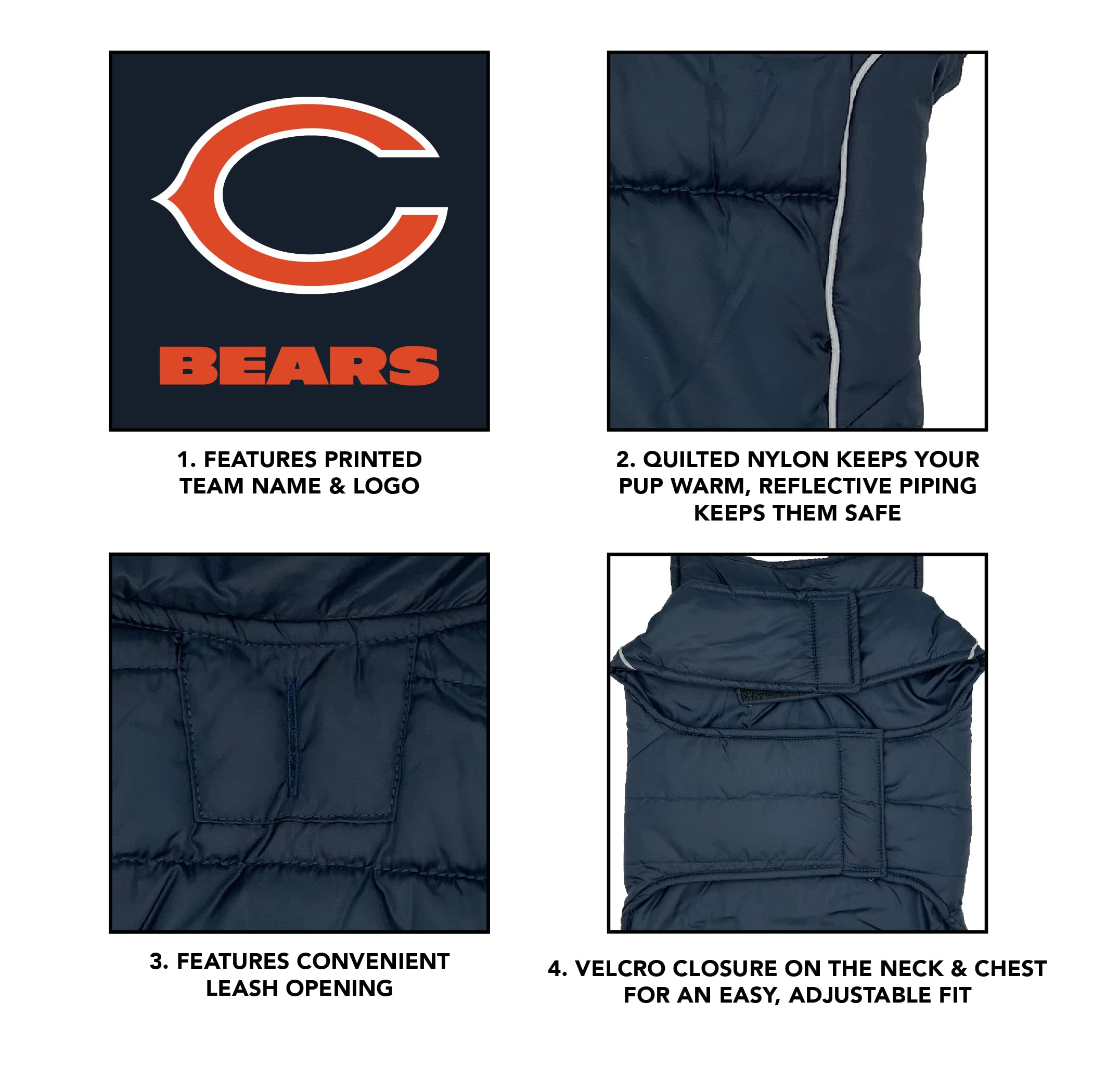 Nfl Chicago Bears Puffer Vest For Dogs & Cats, Size Medium. Warm, Cozy, And Waterproof Dog Coat, For Small And Large Dogs/Cats.
