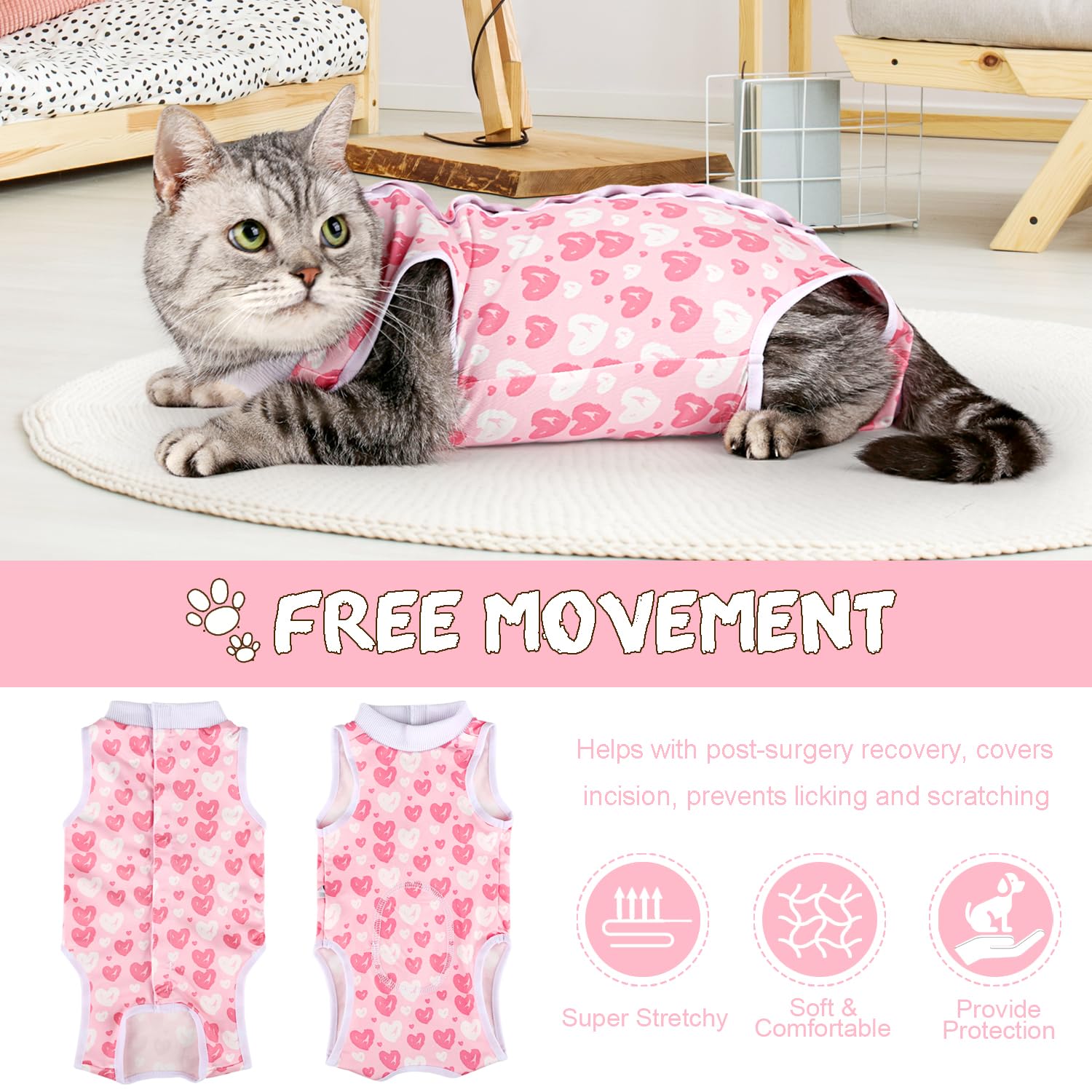 Due Felice Cat Surgery Recovery Suit Small Dog Surgical Recovery Onesie Pet After Surgery Wear for Female Male Cat Doggy Pink He