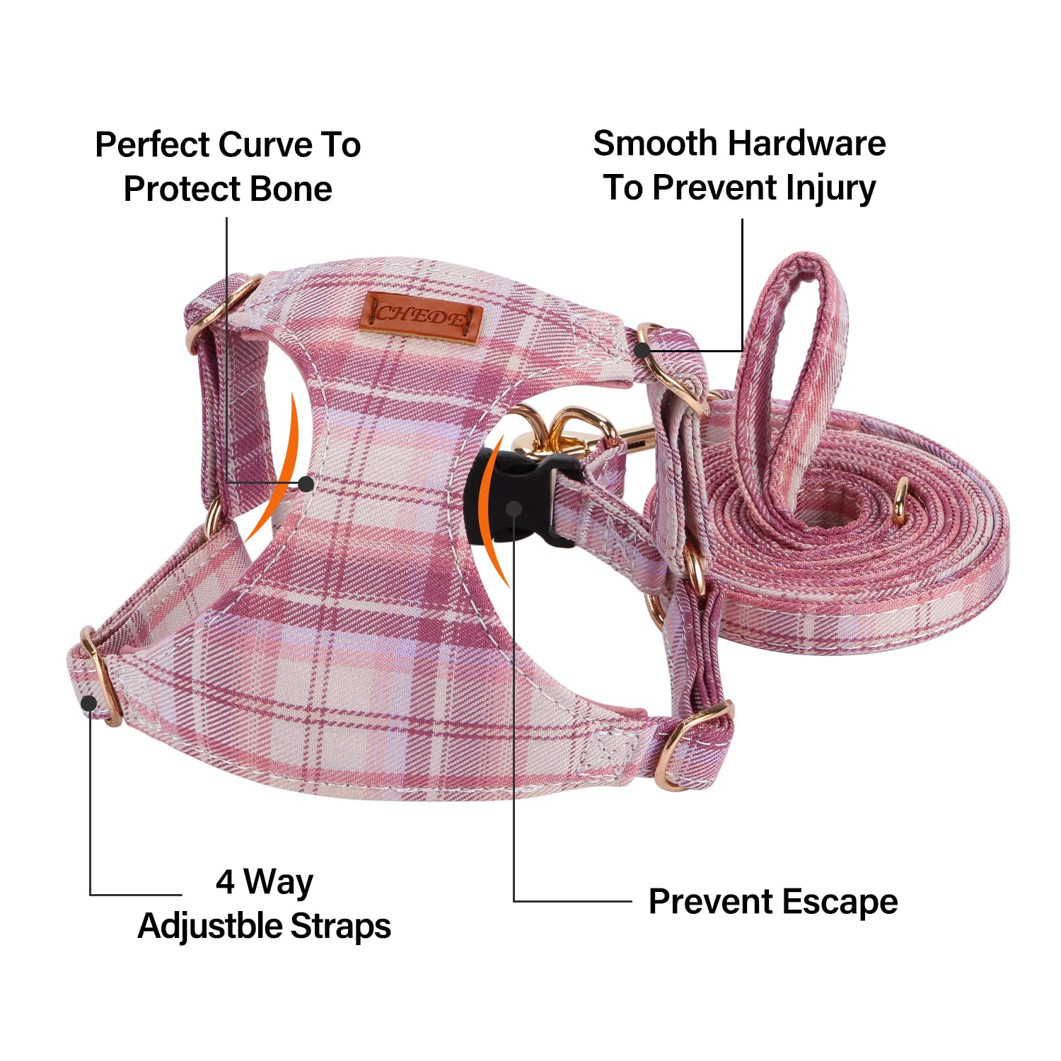 CHEDE No Pull Plain Pattern Dog Harness- Lightweight and Soft Dog Harness, Adjustable Small Dog Harness and Leash Set, with Dog