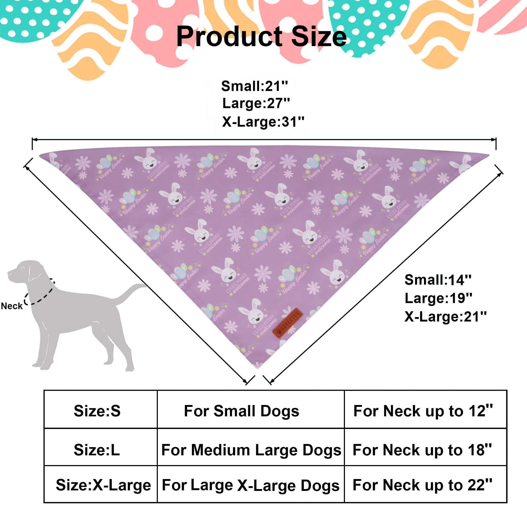 ADOGGYGO Easter Dog Bandanas, Reversible Bunny Floral Pet Scarf, Multi Size Offered, Rabbit Easter Bandana for Small Dogs Pets (