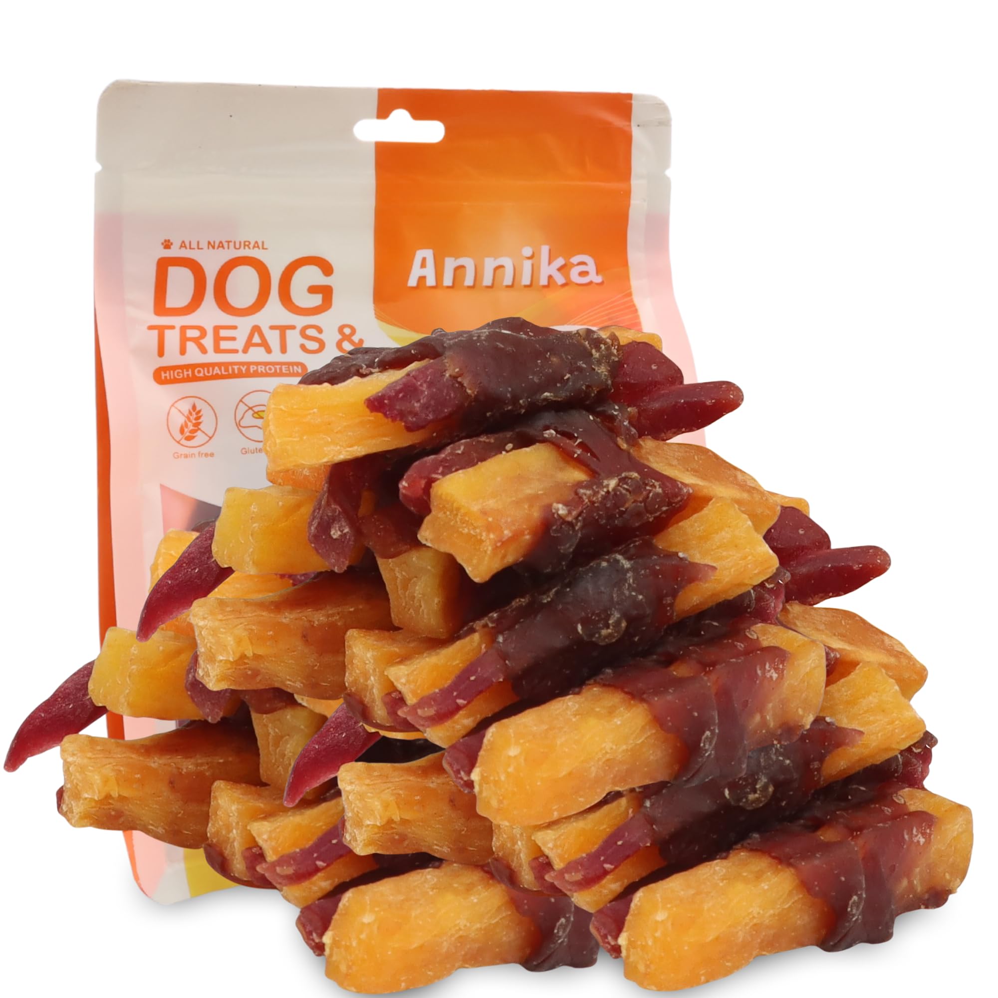 Duck Wrapped Double Sweet Potato Dog Treats - High Protein, Low Fat Chews for Training - Sweet Potato Jerky Dog Treats for Small