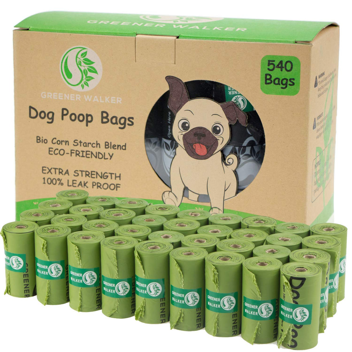 Greener Walker Poop Bags For Dog Waste-540 Bags,Extra Thick Strong 100% Leak Proof Dog Waste Bags (Green)