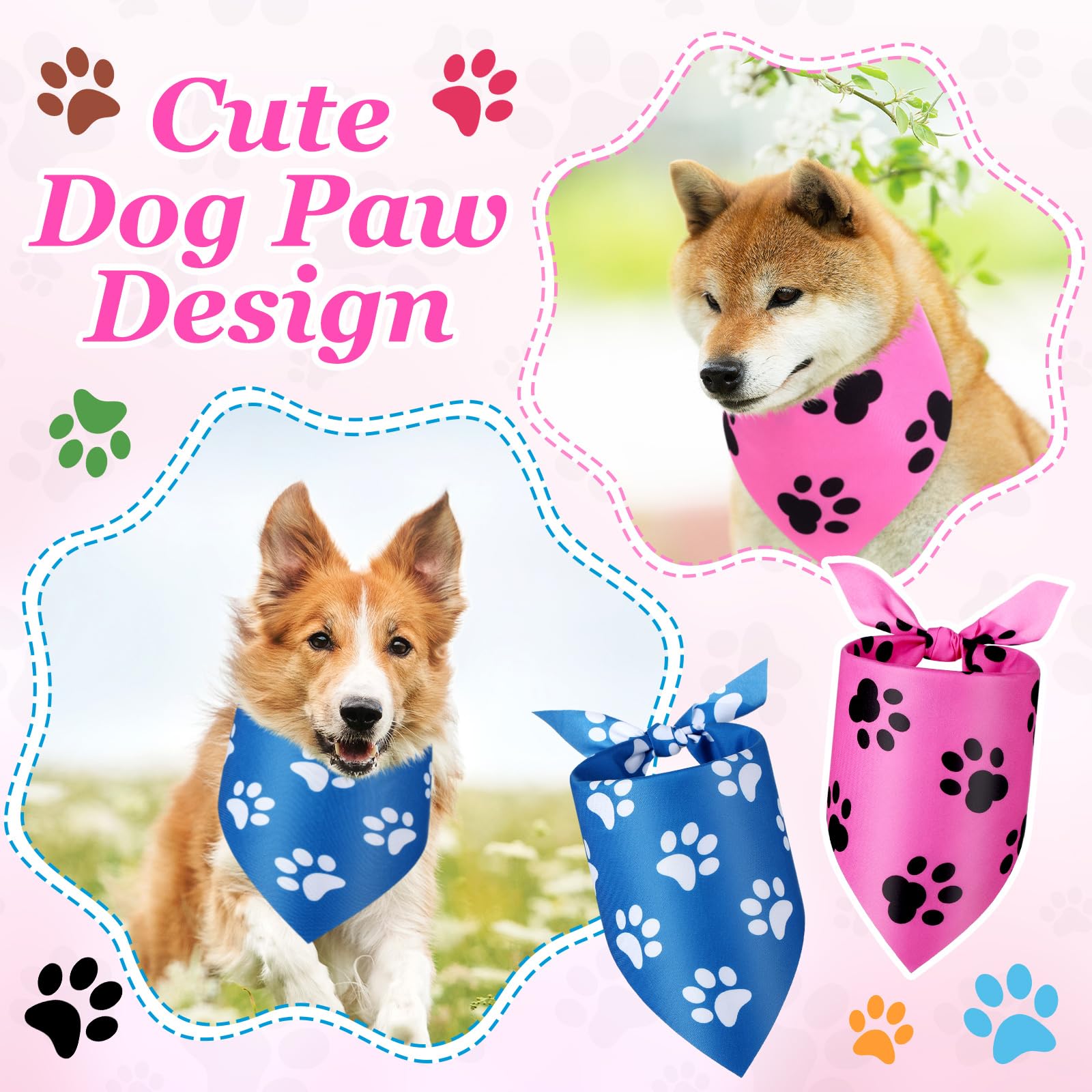 Abbylike 100 Pieces Dog Paw Print Dog Bandanas Bulk Bandanas For Dogs Triangle Kerchief Bibs Scarf With Paw Patterns For Daily P