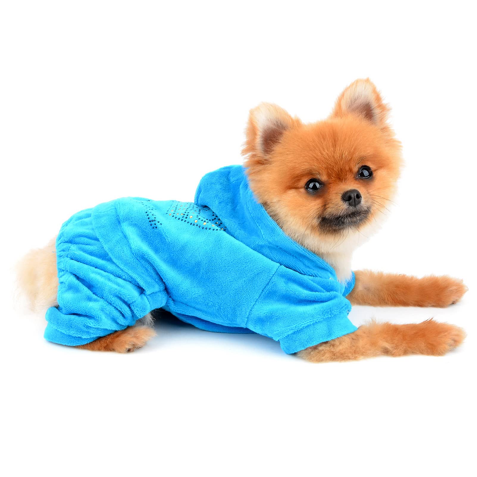 Smalllee_Lucky_Store Pet Clothes For Small Dog Cat Soft Velvet Crown Jumpsuit Coat Hooide Pajamas Tracksuit Blue Xl