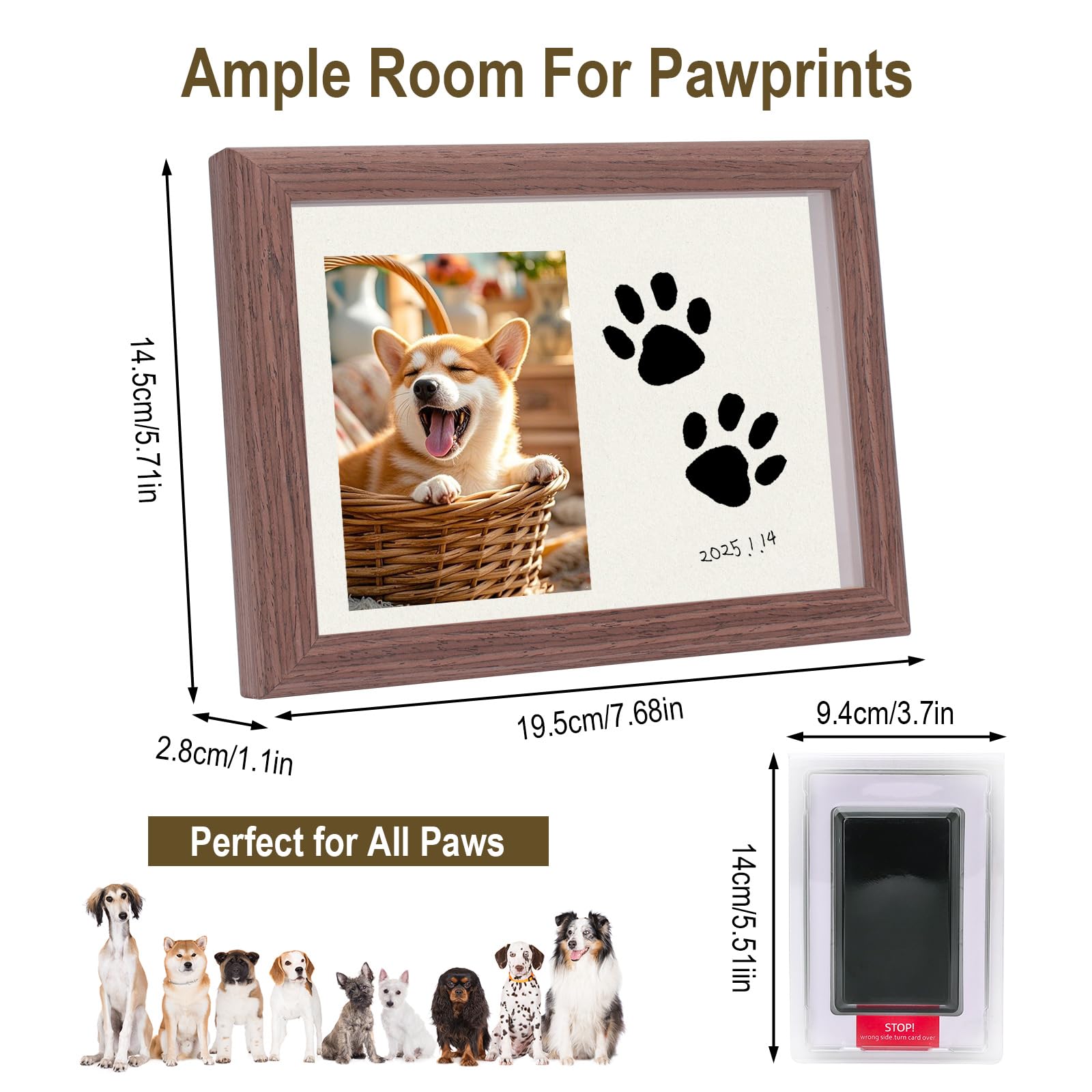 Mewzoo Dog Paw Print Kit,Personalized Pet Paw Print Impression Kit,Wood Cat Dog Memorial Picture Frame With No-Wash Ink Pad, Pen