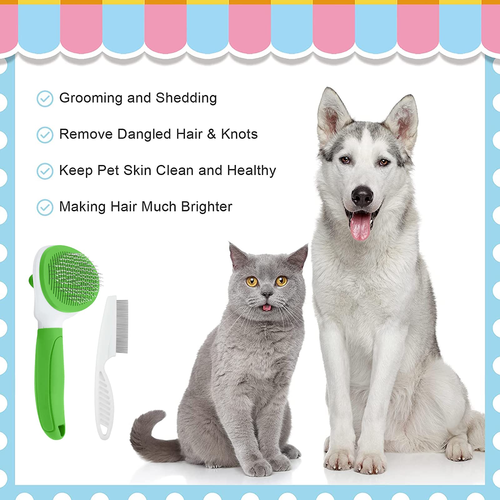 Cat Brush For Shedding And Grooming, Pet Self Cleaning Slicker Brush With Cat Hair Comb(Green)