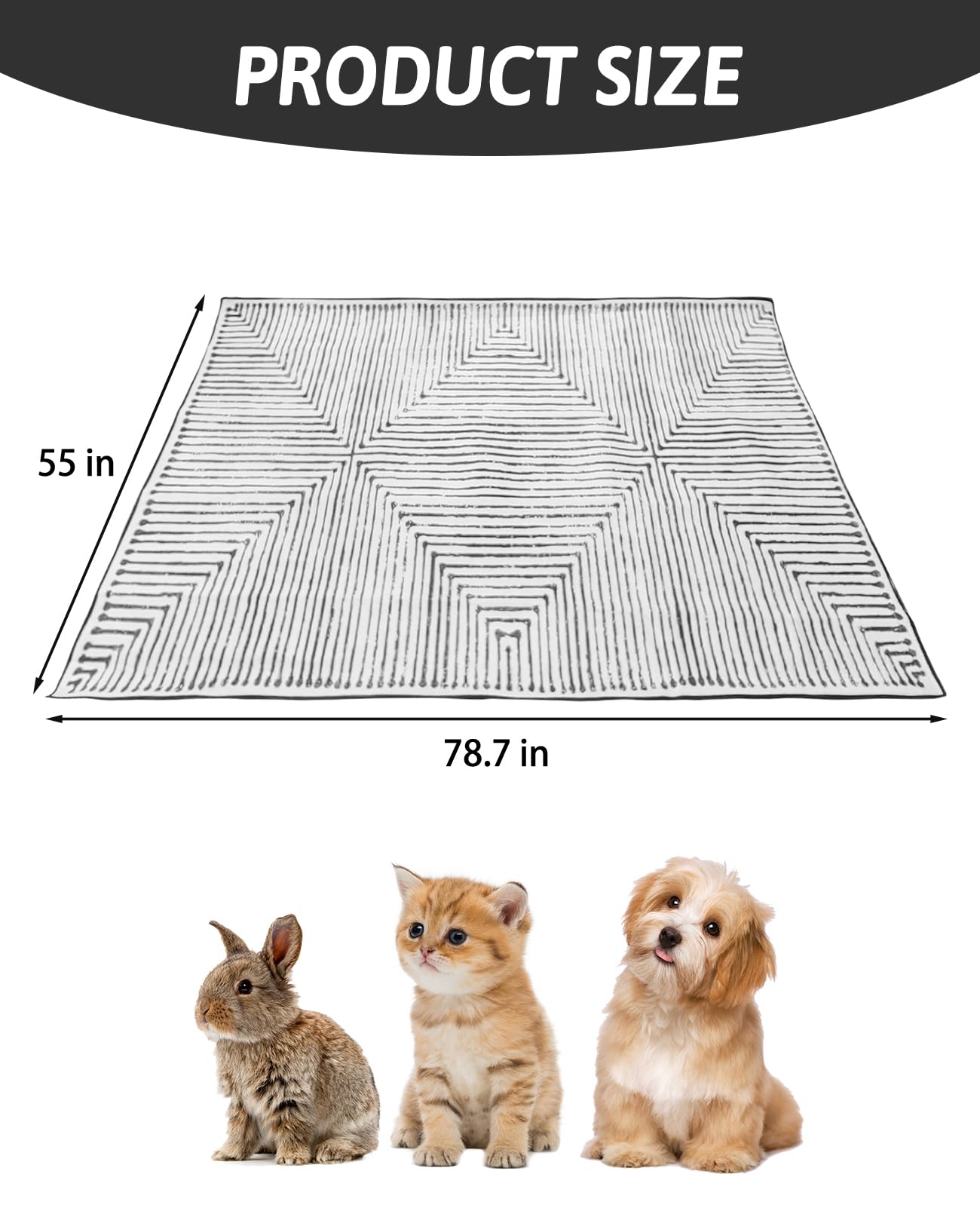 BNOSDM 79'''' X 55'''' Washable Bunny Cage Liners Large Rug for Rabbits Large Non Slip Pad for Bunnies Resuable Rabbit Liner for