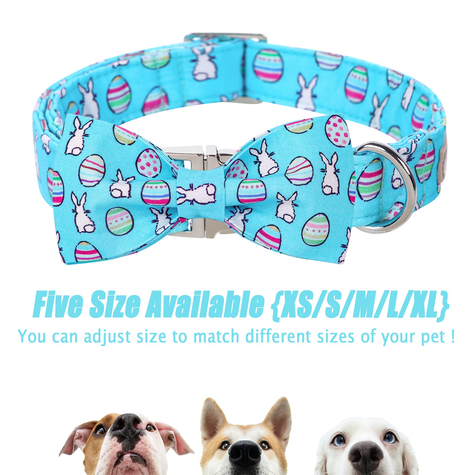 2023 New Dog Collar Easter Gift With Bow Tie-Babole Pet, Rabbit Egg Male Dog Collar With Safety Metal Buckle Adjustable Puppy Collars For Small Medium Large Boy & Girl Dog,Xs-Neck 8'-12'