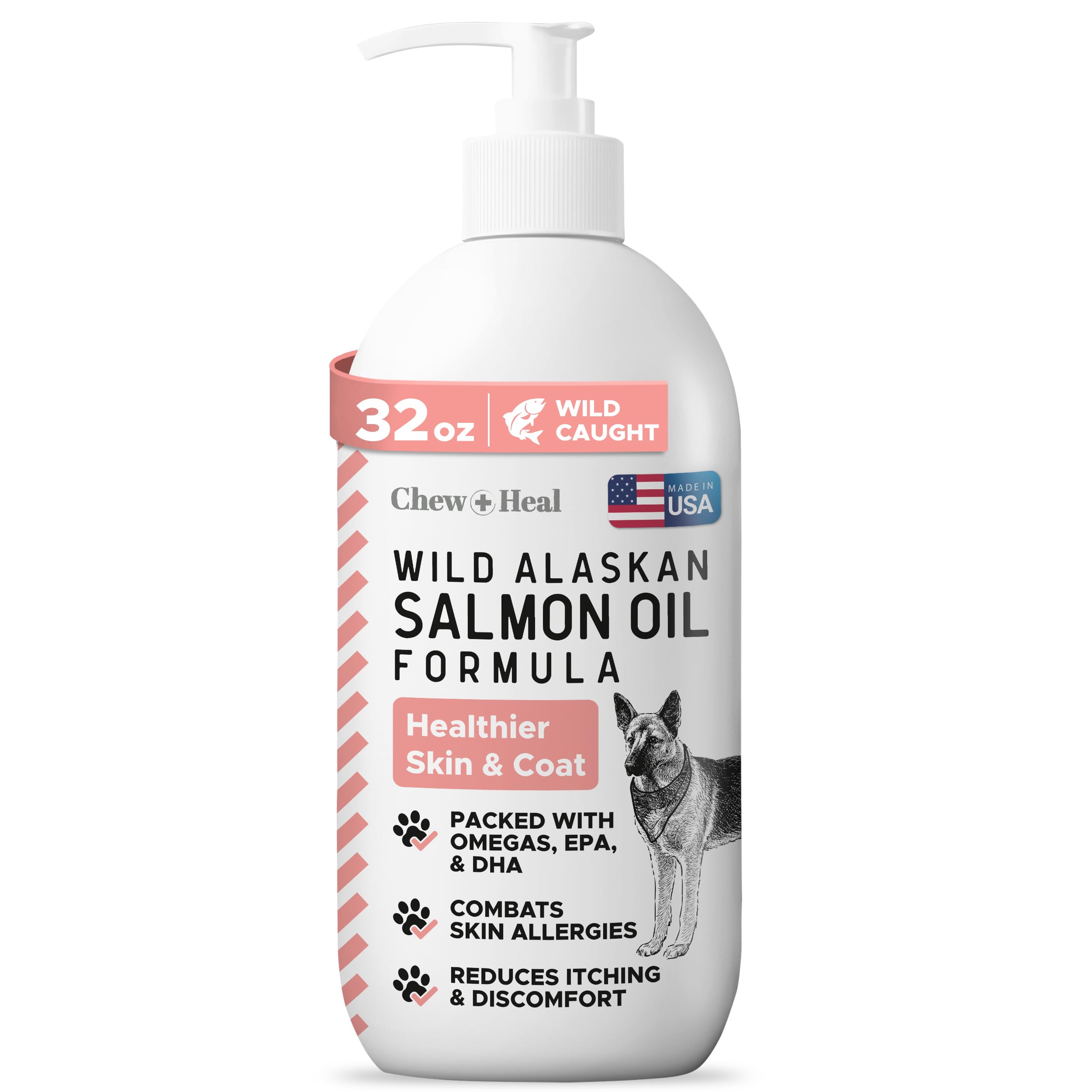 Wild Alaskan Salmon Fish Oil for Dogs - 32 oz. of Fish Oil Formula - Pump Cap Bottle - Contains Omega-3 and 6, Vitamin D, EPA, a