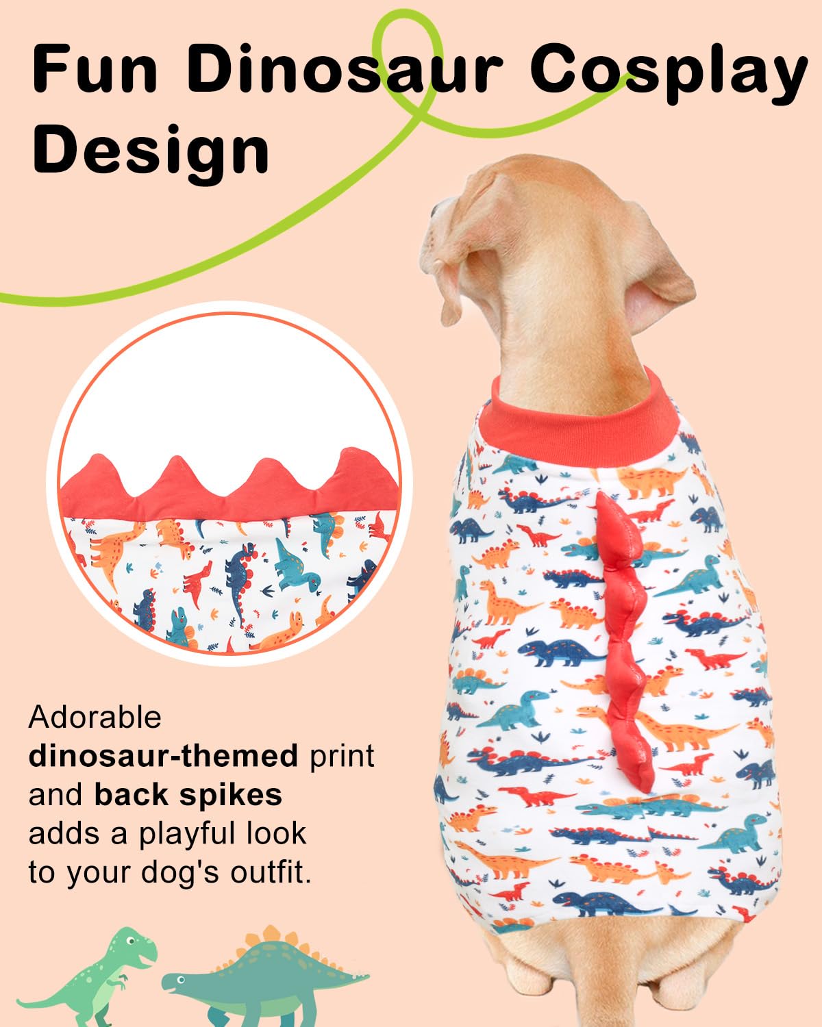 Cutebone Dinosaur Costume Dog Pajamas, Stretchy Spandex Crystal Velvet Sleepwear Coat For Small Dogs, Soft & Warm Pet Outfit Clo