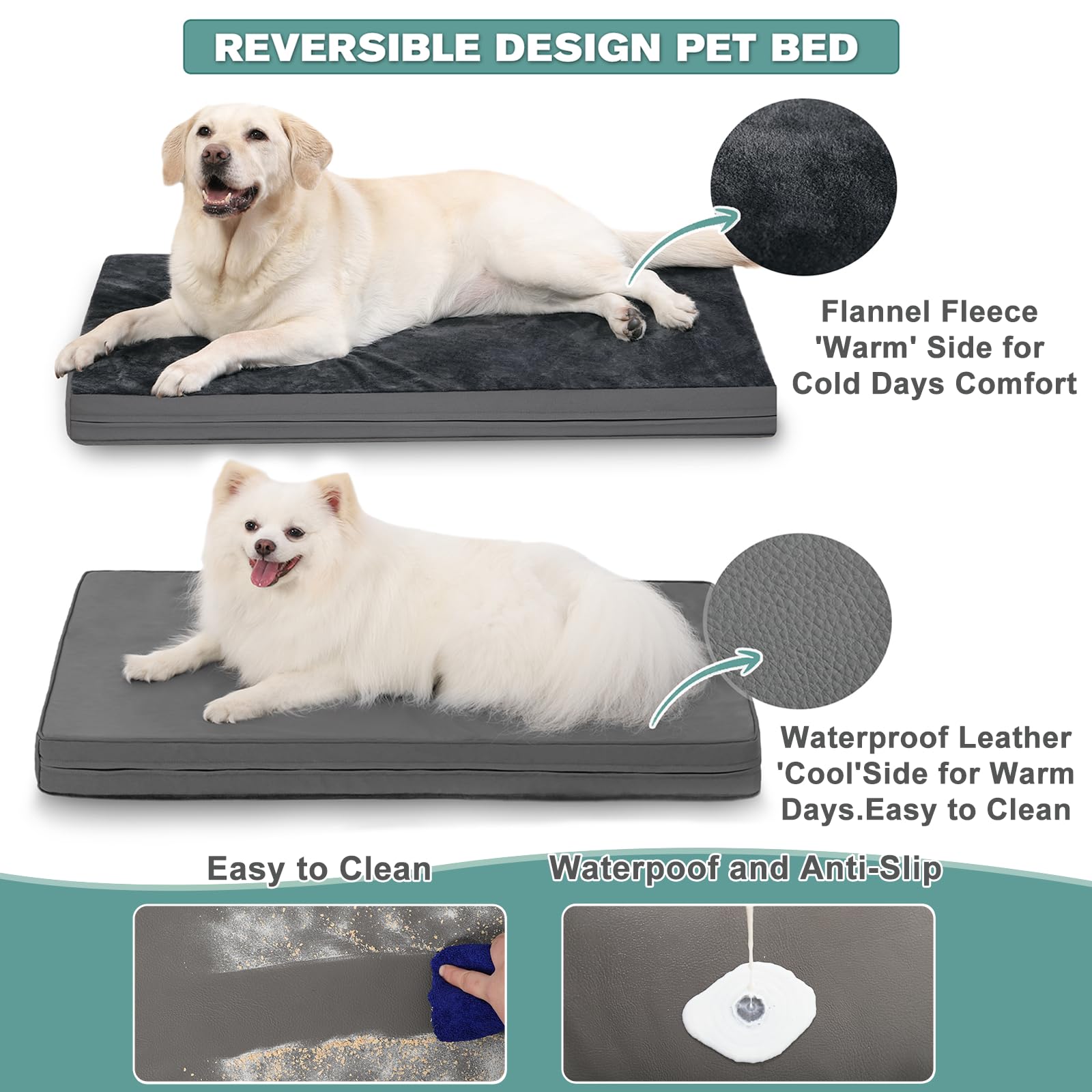 Waterproof Xl Dog Beds Large Sized Dog, Orthopedic Washable Crate Pad 42 Inch, Extra Large Foam Pet Bed With Removable Cover Rev