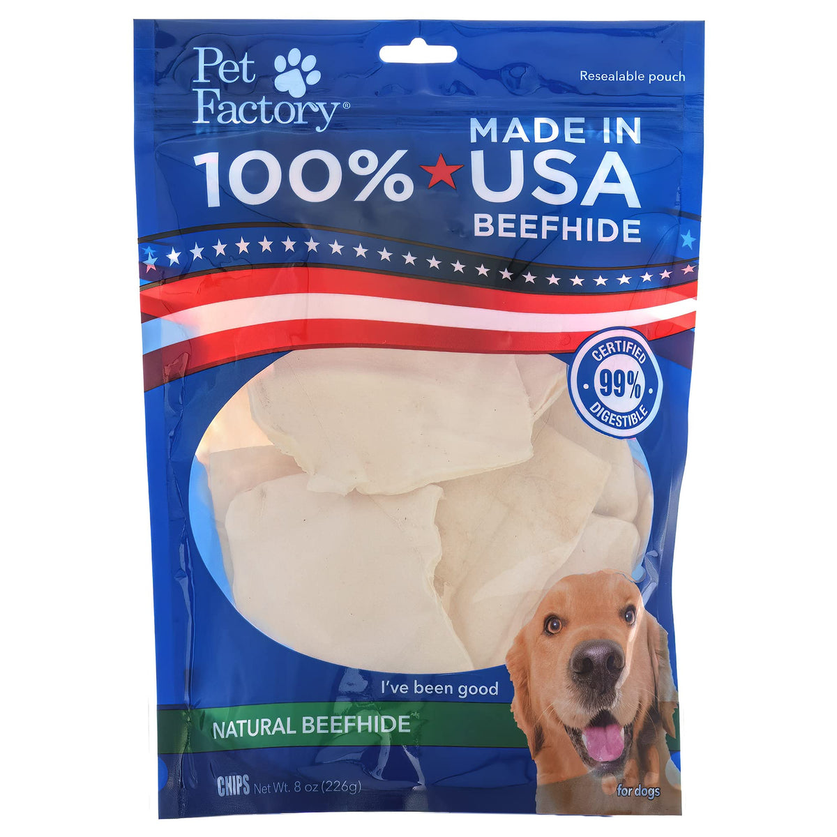 Pet Factory 100% Made in USA Beefhide Chips Dog Chew Treats - Natural ...