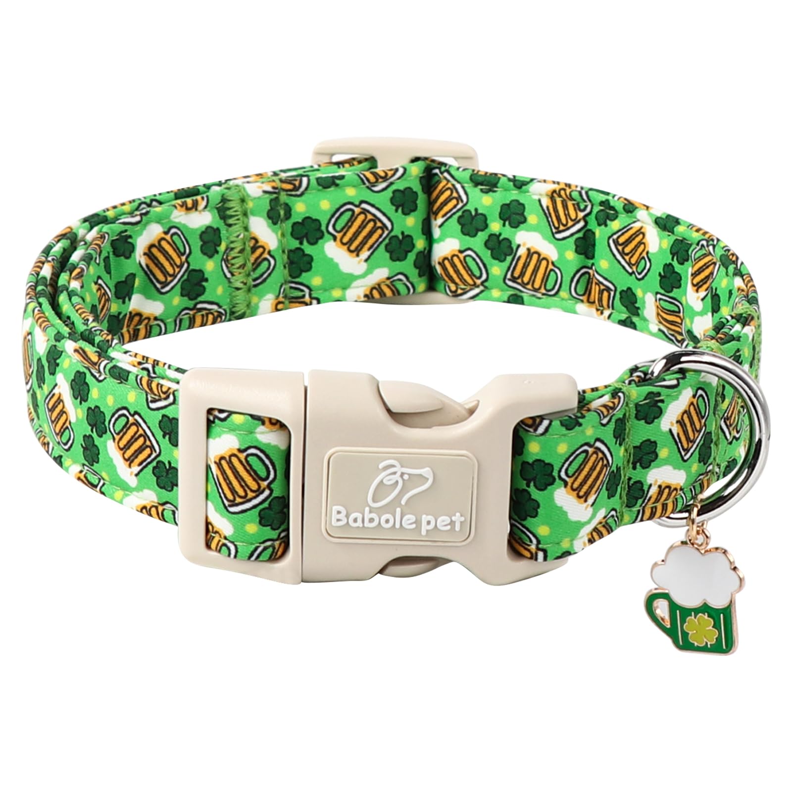 Babole Pet St Patricks Day Dog Collar for Medium Dogs - Design Cute Irish Shamrock Beer Dog Collars Boy Girl Puppy Adjustable Qu