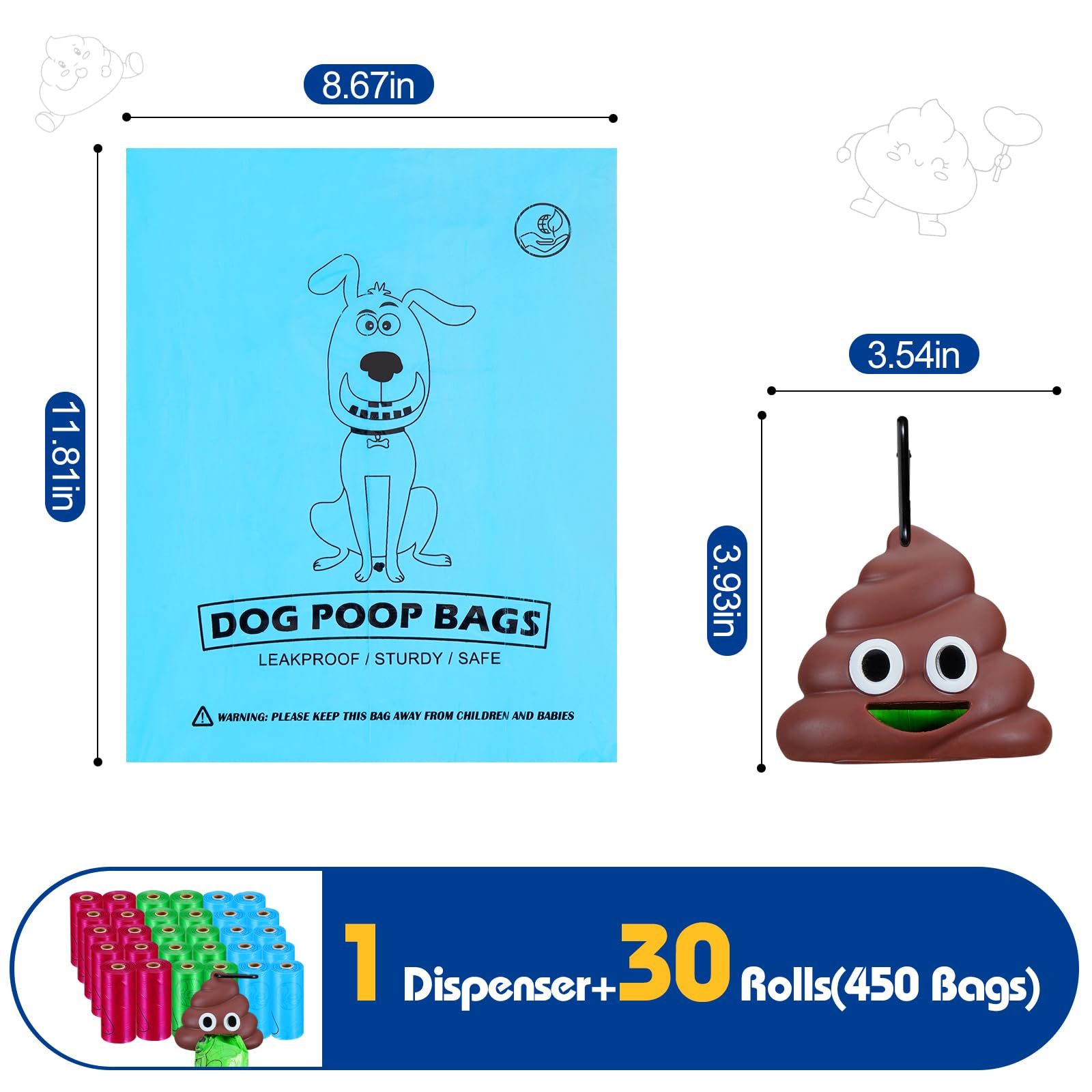 Letalong Dog Poop Bag With Holder, 450 Counts Biodegradable Scented Doggie Waste Bags With 1 Dispenser, Pet Poop Bags Rolls For