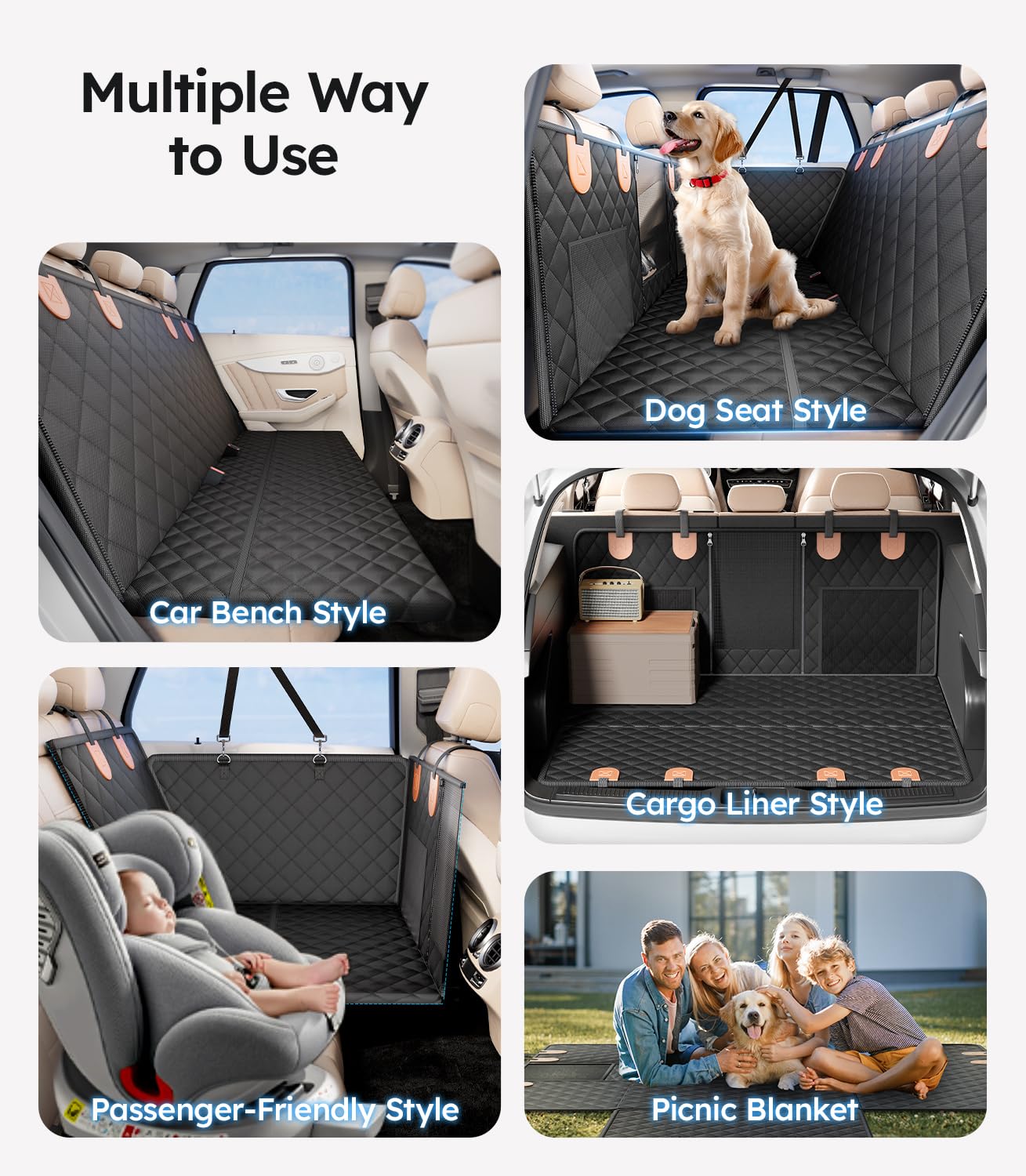 Wigoo 2025 Upgrade Dog Car Seat Cover for Back Seat [400lbs Hard Bottom, Heavy Duty Material] Anti-Scratch Waterproof Backseat P