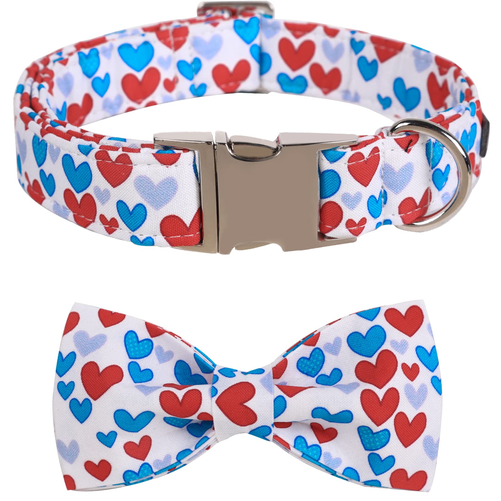 Lionet Paws Valentines Day Dog Collar With Bowtie, Dog Bowtie Collar With Metal Buckle For Dogs, Adjustable Comfortable Dog Collar Girl Boy Gift, L, Neck 16-24 In