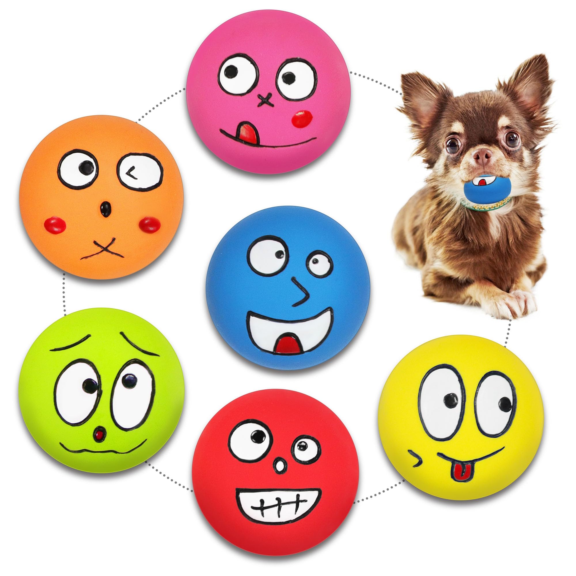 Brmdt Squeaky Balls For Dogs 6 Pcs, Squeaky Dog Toys Small Rubber Balls With Funny Expressions For Puppies, Small And Medium Dog