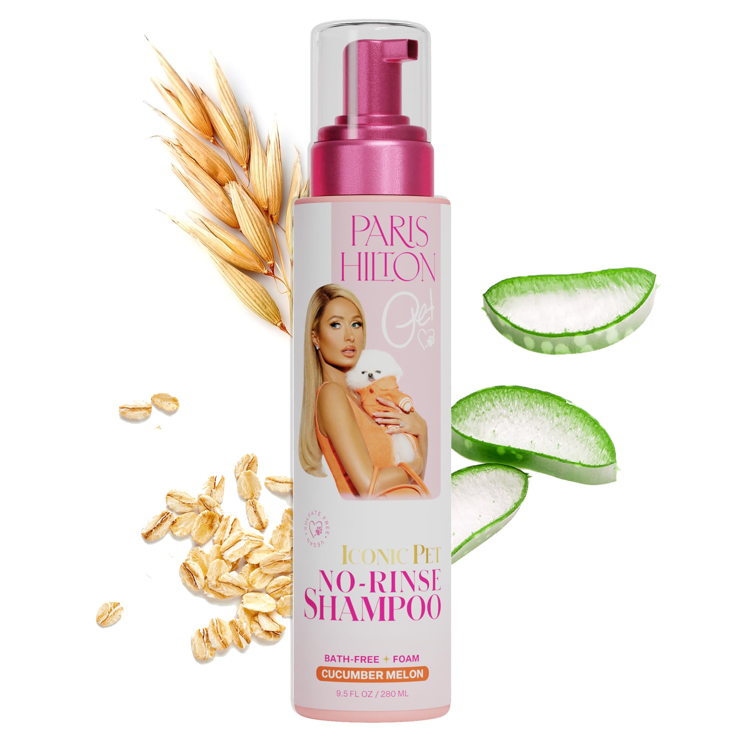 Paris Hilton Pet Iconic Cucumber Melon Scent No-Rinse Dog Shampoo, Waterless Dog Wash, Hypoallergenic, 280Ml - Quick Clean For D