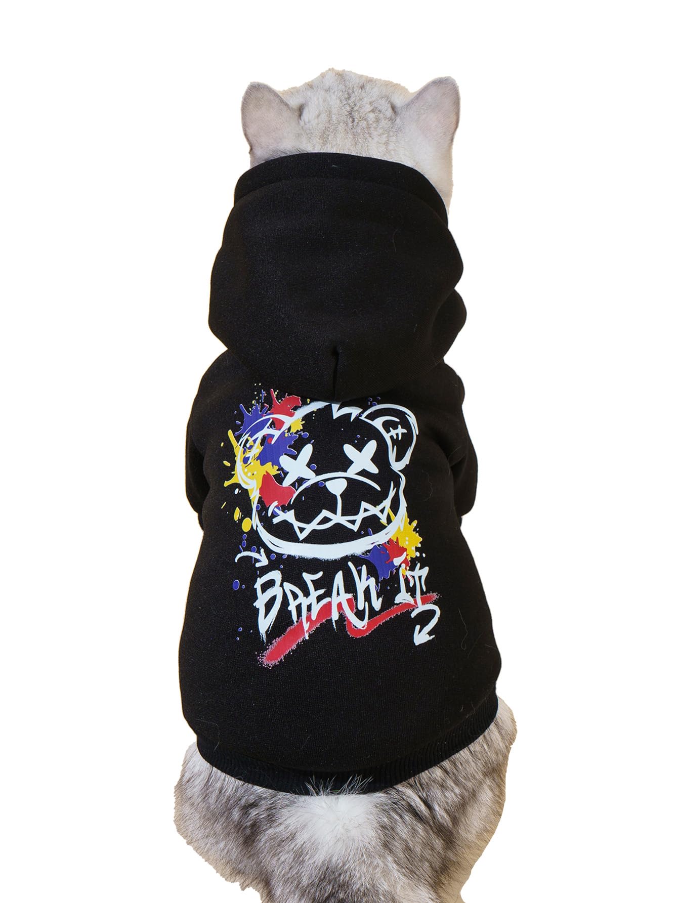 QWINEE Cartoon Bear Print Cat Hoodie Breathable Stretchy Sweatshirts with Hat Warm Cat Clothes for Small Medium Large Cats Dogs 