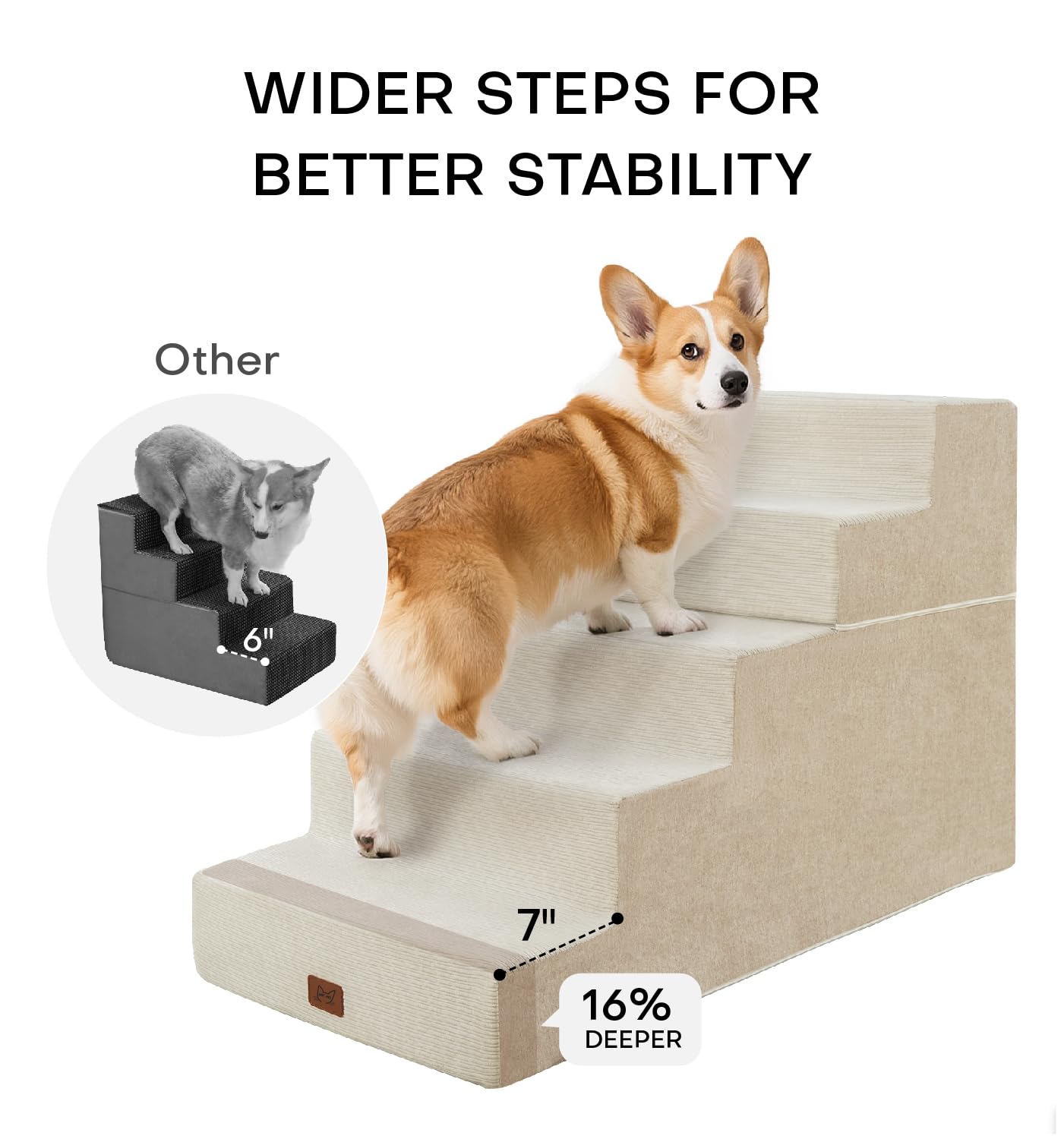 ABCPET Dog Stairs for High Bed, Dog Steps for Bed Couch Sofa, 35D Foam Pet Steps for Small Dogs and Cats, Extra Wide Pet Stairs