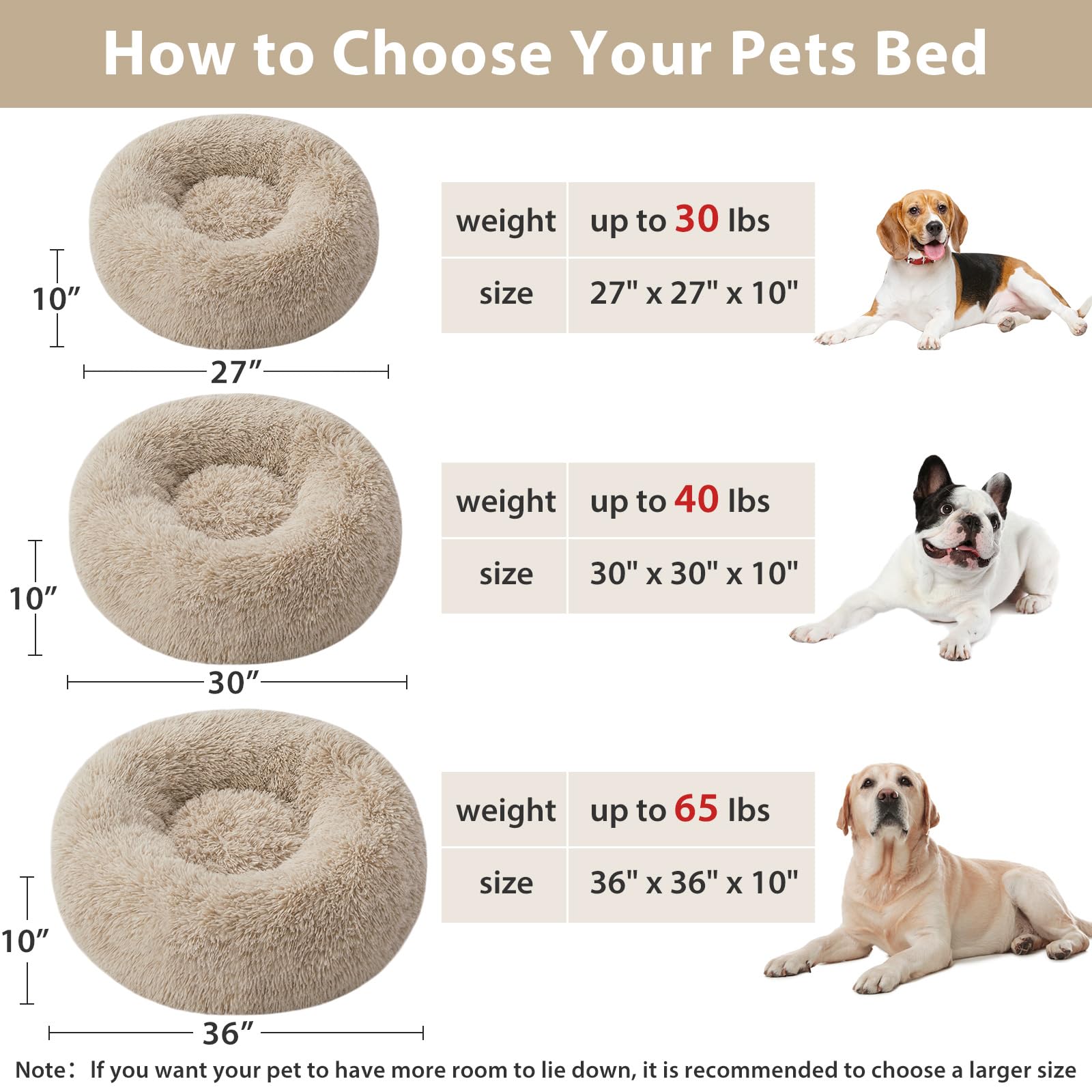 Wnpethome Calming Dog Beds For Large Dogs, Anti-Anxiety Donut Large Pet Bed, Fluffy Faux Fur Plush Dog Bed,Warming Cozy Soft Rou