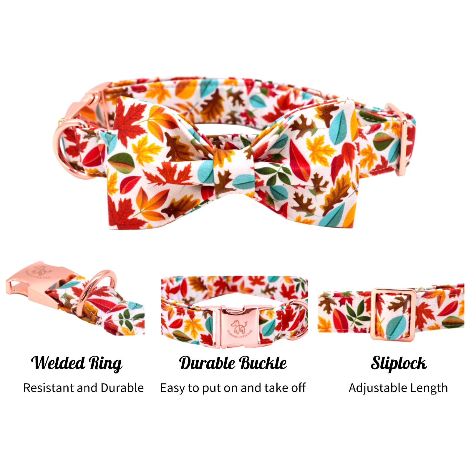 Elegant Little Tail Fall Dog Collar, Male Or Female Dog Collar With Bow Adjustable Soft Bow Tie Dog Collars For Small Dogs