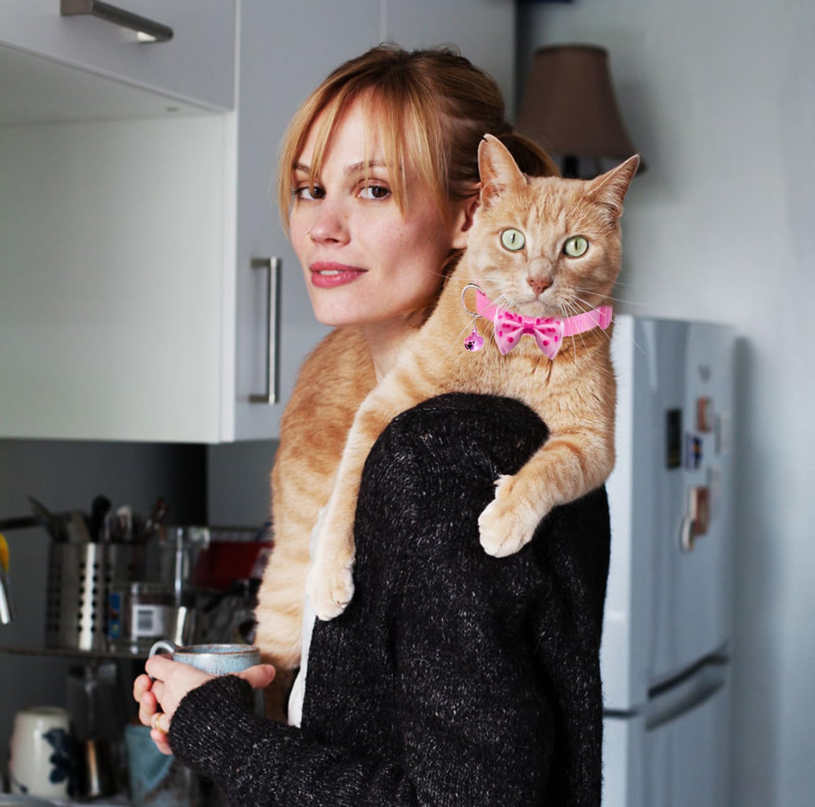 16 Pcs Cute Cat Collars With Bells - Breakaway Collars For Girls & Small Kittens - Pink, Bowtie Design - Kitten Supplies