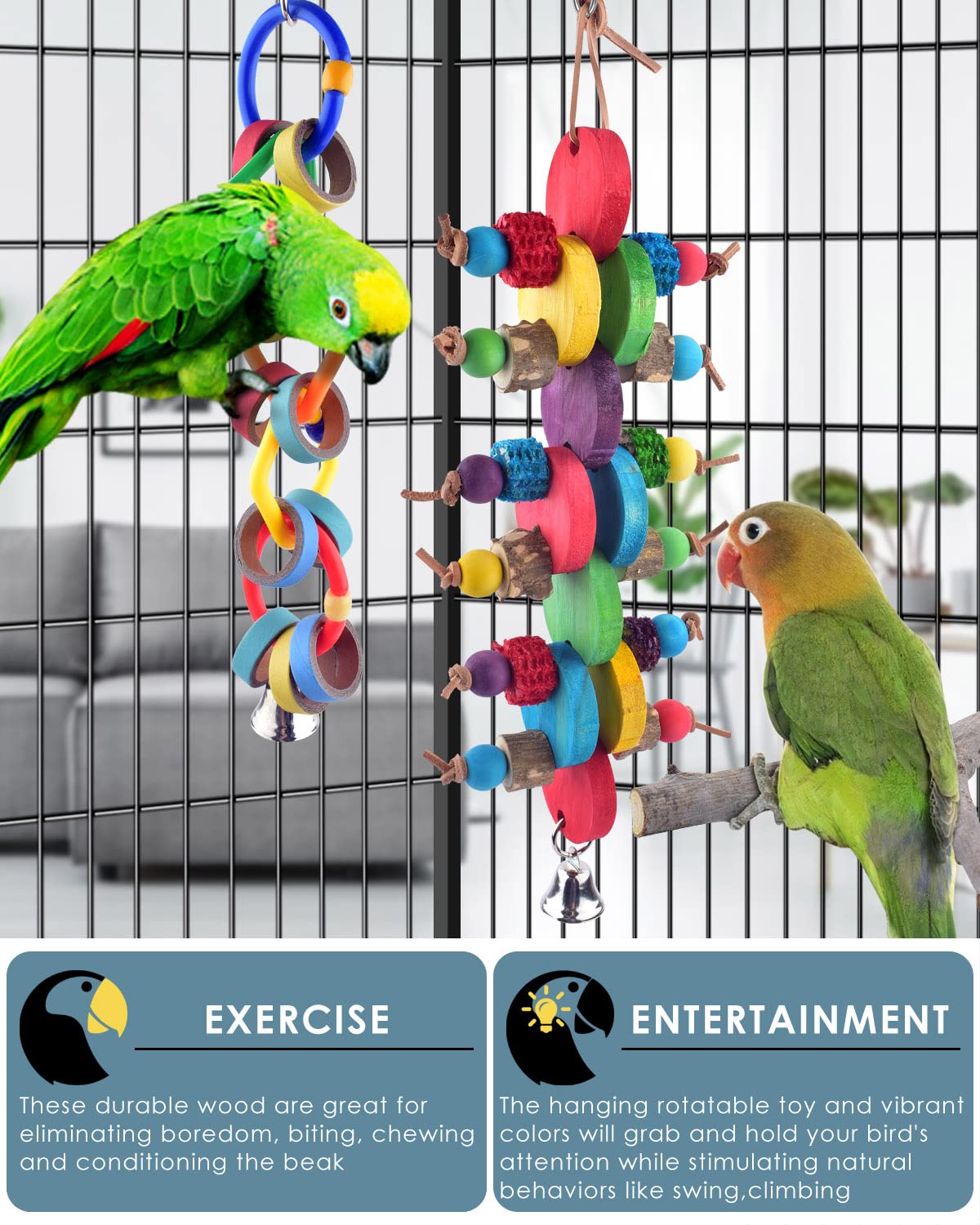 Bissap 2 PCS Bird Chew Toys, Multicolored Bagel Cascade Bird Parrot Toy Biting Paper Cardboard Olympic Rings Conures Toys for Am