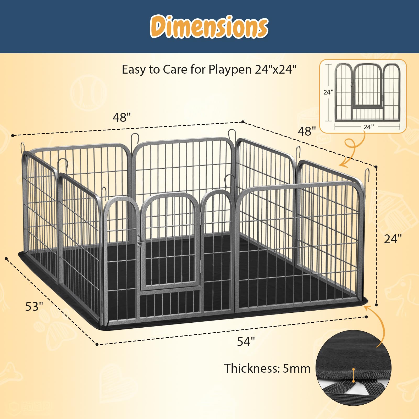 Dog Fence Puppy Pen Outdoor Pet Playpen Portable Dog Kennel Indoor Play Yard Gate For Small Medium Dogs Rabbits Cats With Bottom