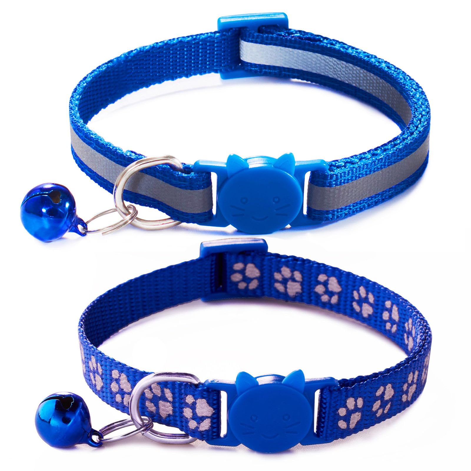 Blue Reflective Cat Collar With Bells, [2 Pack] Break Away Kitten Collar With Bells, Breakaway Cat Collar For Boy Cats Kitty