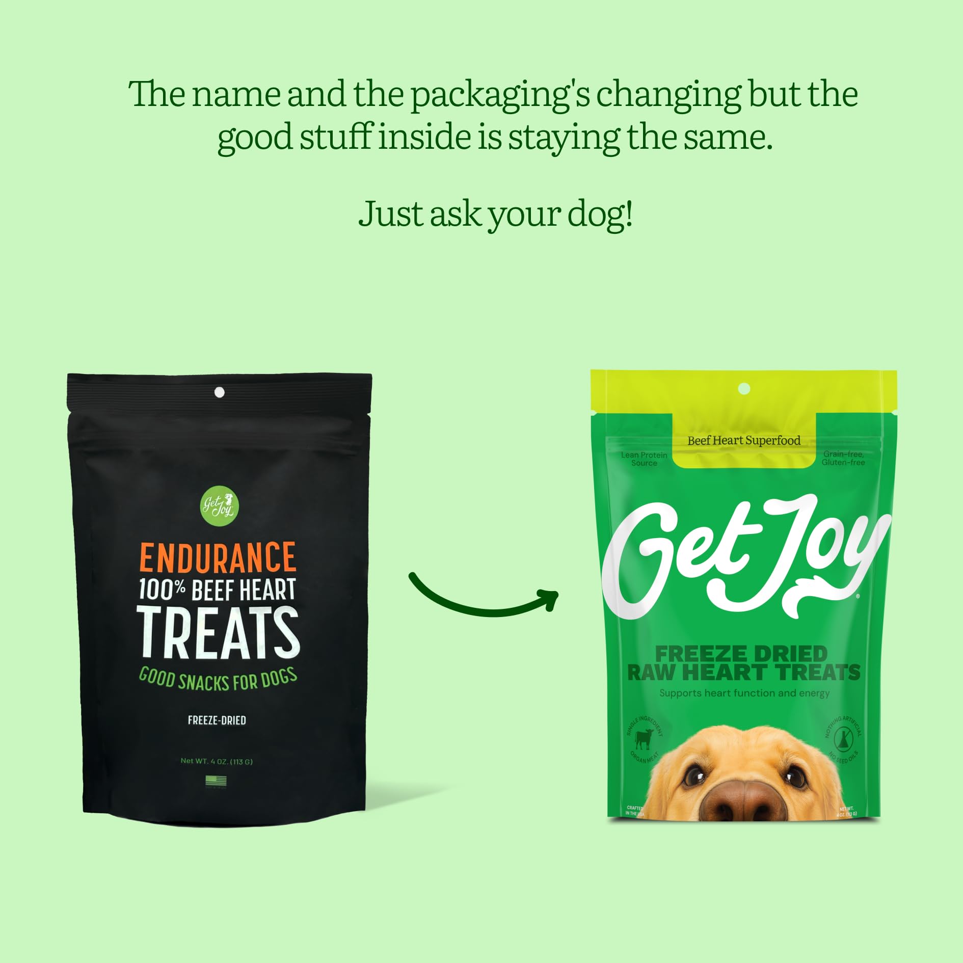 Get Joy Freeze Dried Superfood 100% Beef Heart Dog Treats, 4 Ounce Bag, Single Ingredient Organ Meat, High Protein, Heart Health