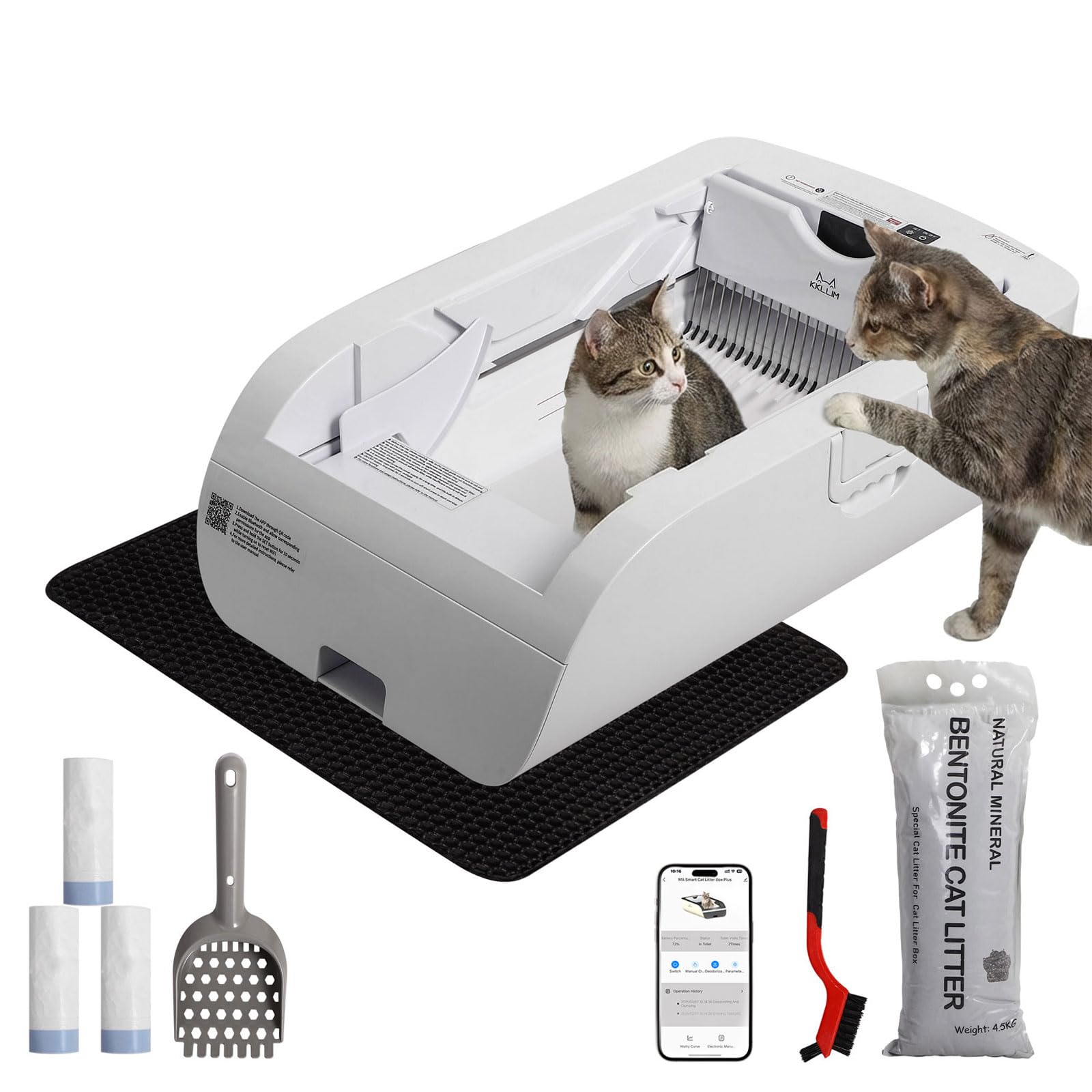 Self Cleaning Litter Box,Open-Top Automatic Cat Litter Box APP Control (2.4G/5G) with Health Tracking, Dual Safety Sensors&Odorl